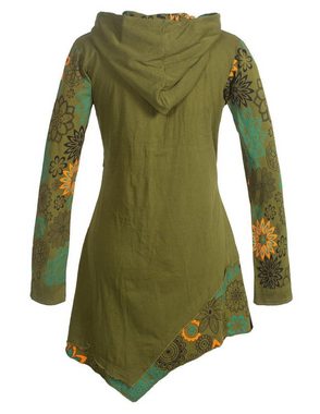 Vishes Jerseykleid Asymmetrisches Langarm Blumen-Kleid mit Kapuze Hippie, Goa, Ethno, Elfen Style