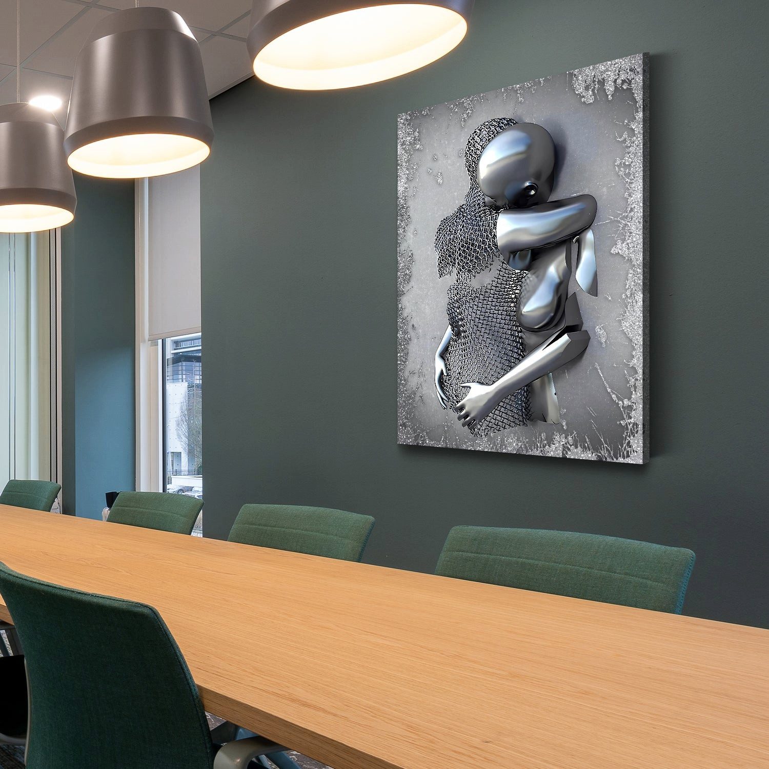 Artedinoi Leinwandbild Metallfiguren abstrakt Silver Style Leinwandbild Wandbild für Wohnzimm, Metallfiguren in Silber