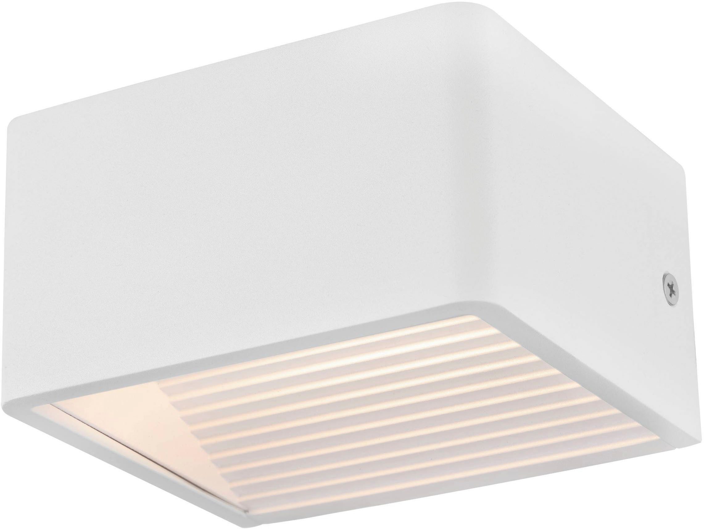 EGLO Wandleuchte Doninni Außen-Wandlampe, Außenlampe, Aluminium und Kunststoff, IP44, LED fest integriert, Warmweiß, Wand-/Deckenleuchte - L13,5 x B12 x H7,5 cm - weiß - 6,2W inkl.