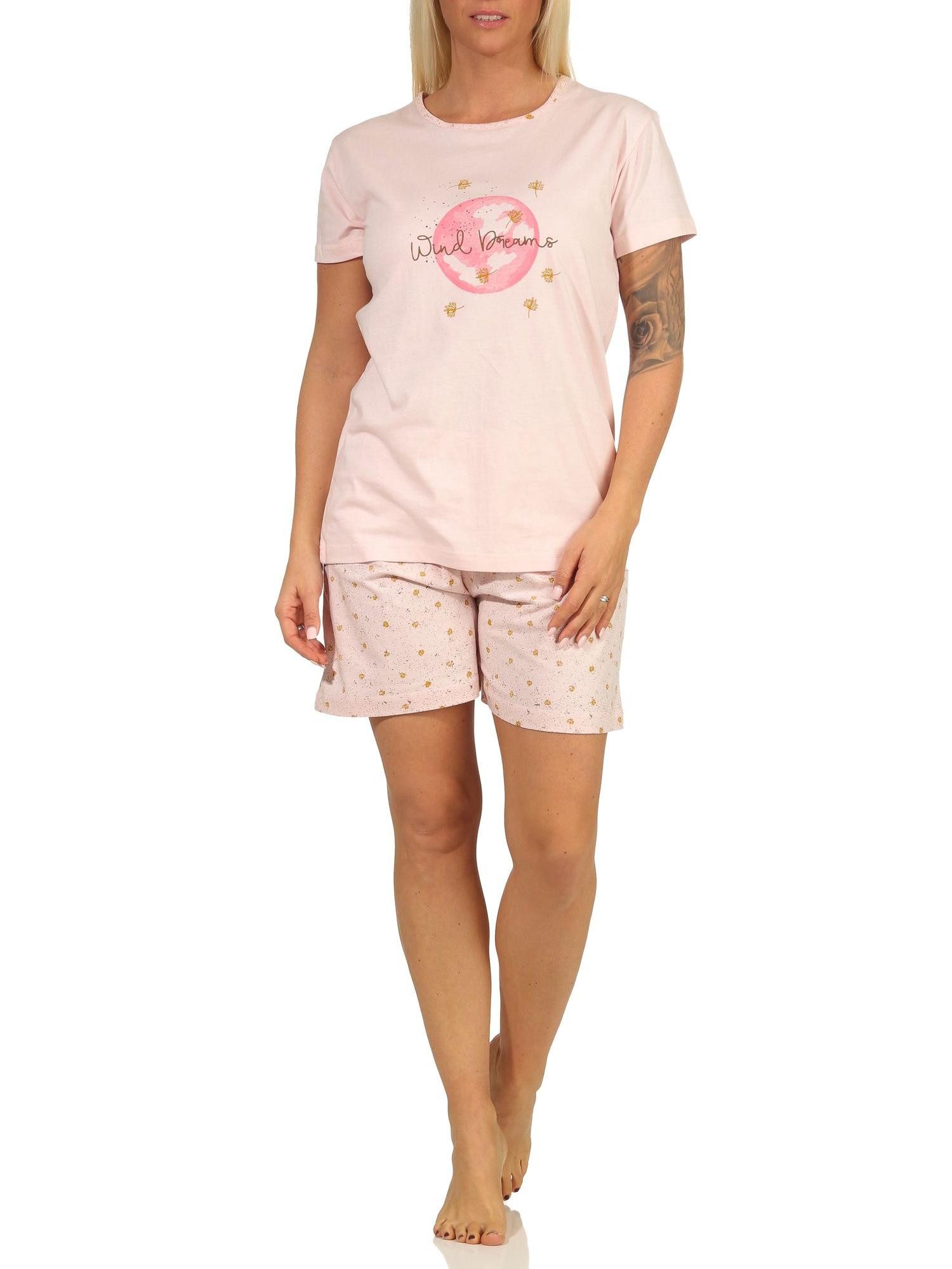 Pyjama Damen Shorty Pyjama, kurzarm Schlafanzug in verspieltem Design
