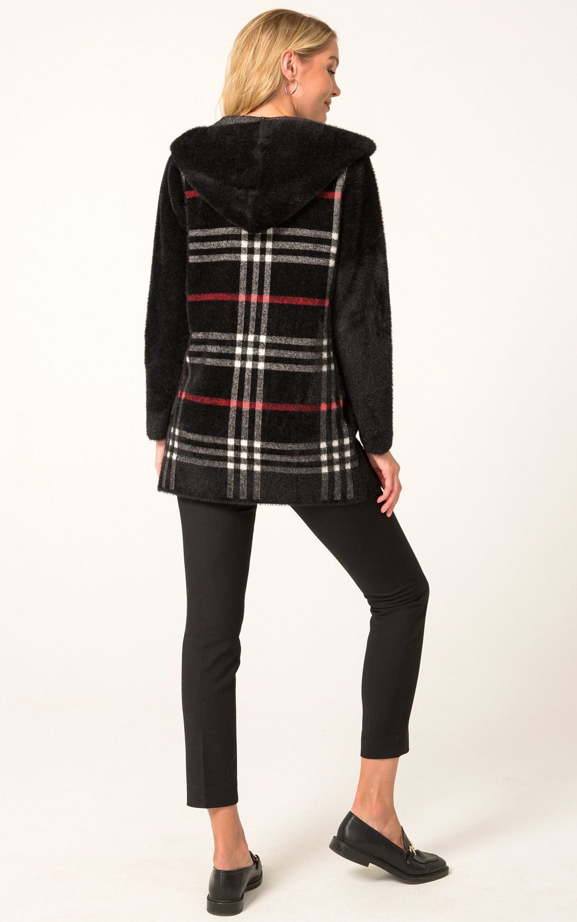 Passioni Winterjacke Mittellange Strickjacke mit Karomuster günstig online kaufen