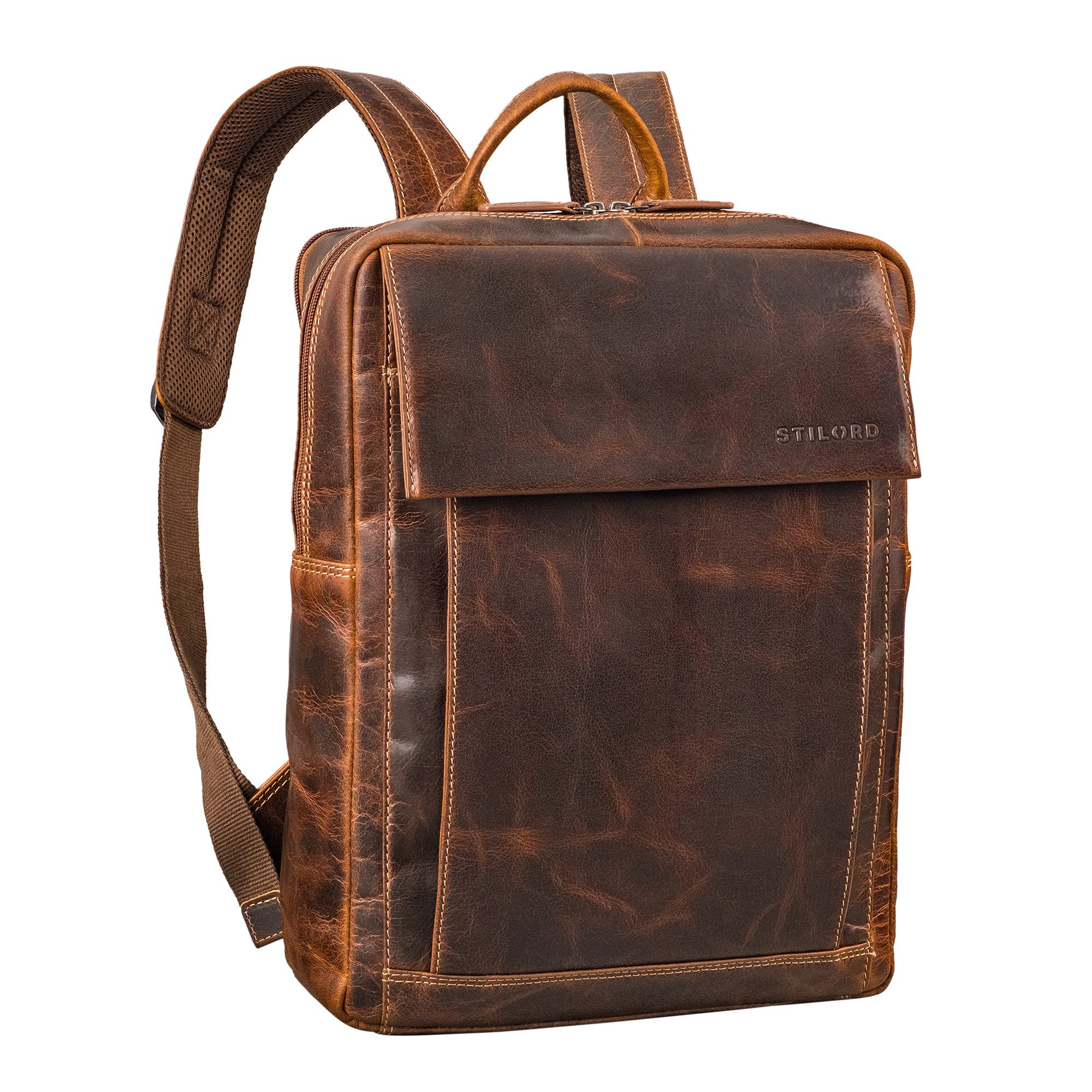 STILORD Notebook-Rucksack "Eliano" Echt Lederrucksack Damen Herren mit Laptopfach 15 - 16 Zoll