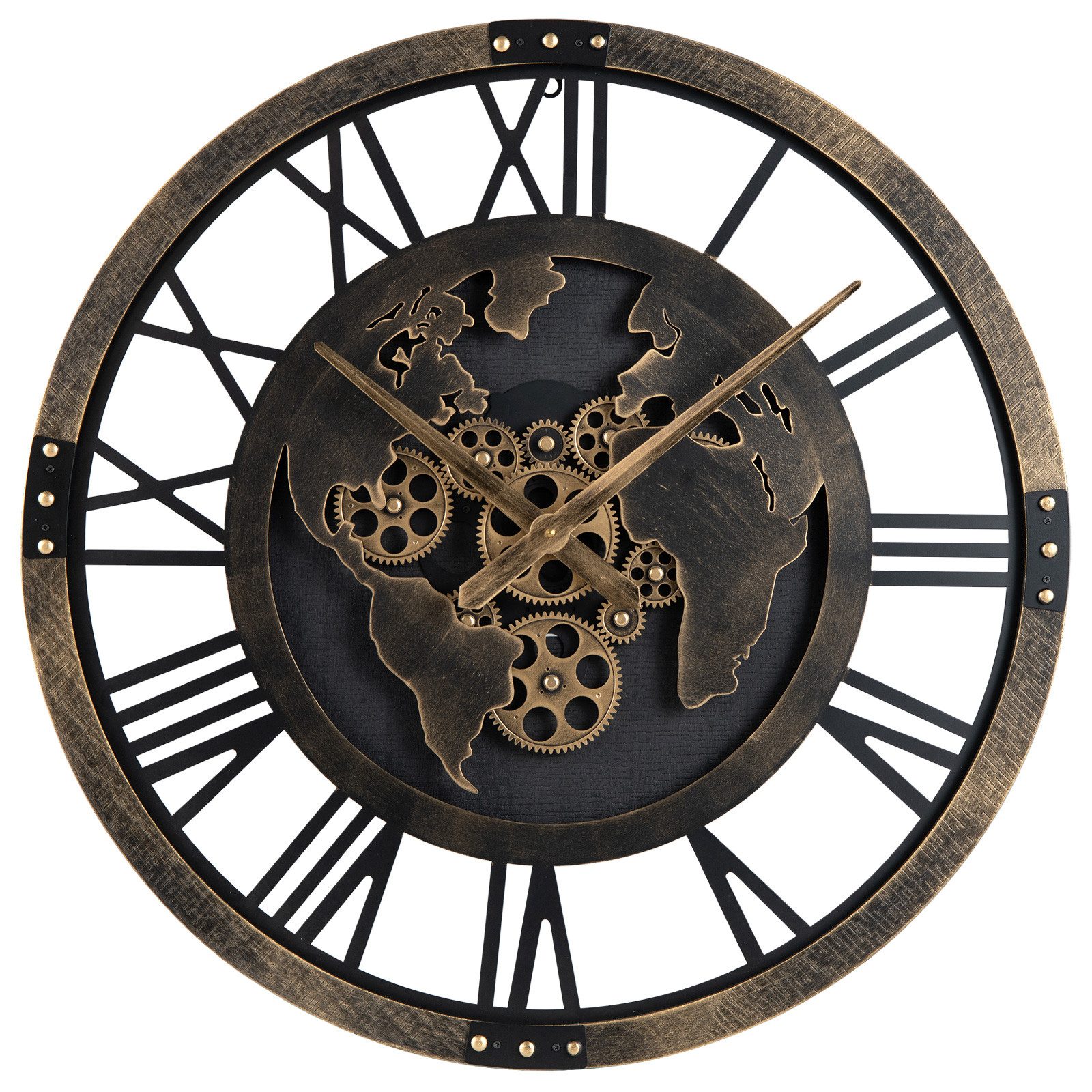 COSTWAY Wanduhr (Zahnraduhr mit Weltkarte, beweglichen Zahnrädern)