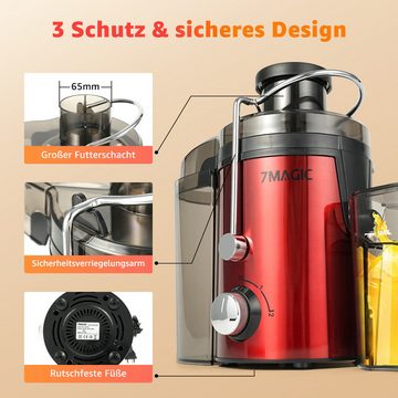 7MAGIC Entsafter Saftpresse Elektrisch, Zentrifugaler, 2 Geschwindigkeiten + Pulsmodus, 400 W, aus Edelstahl, Mit Saft- und Tresterbehälter für Obst- und Gemüsesäfte