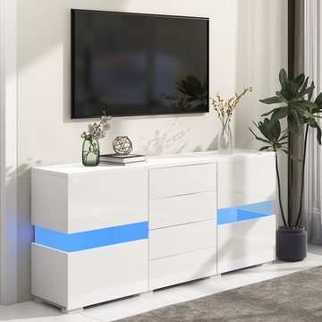 Fangqi Sideboard Hochglanz Weiß Sideboard Lagerung Schrank mit 16 Farben LED-Leuchten