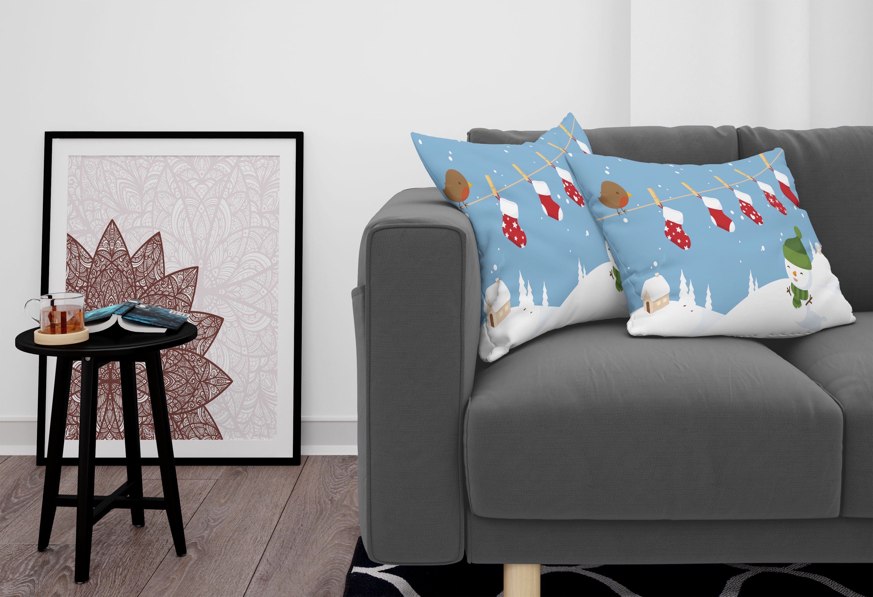 Kissenbezüge Modern Accent (2 Vogel Digitaldruck, Stück), Doppelseitiger Hanging Weihnachten Socken Abakuhaus