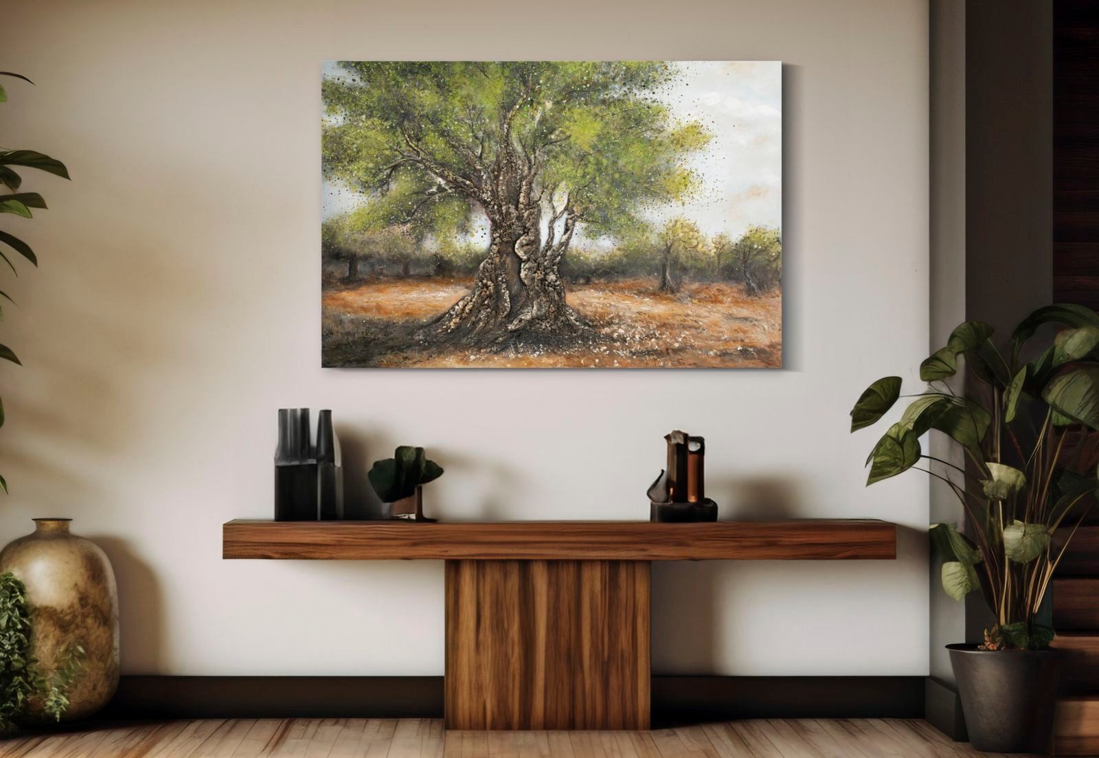 MF Leinwandbild Wandbild Olea 120x80 Handgemaltes Leinwandbild Olivenbaum Natur, (1 St)