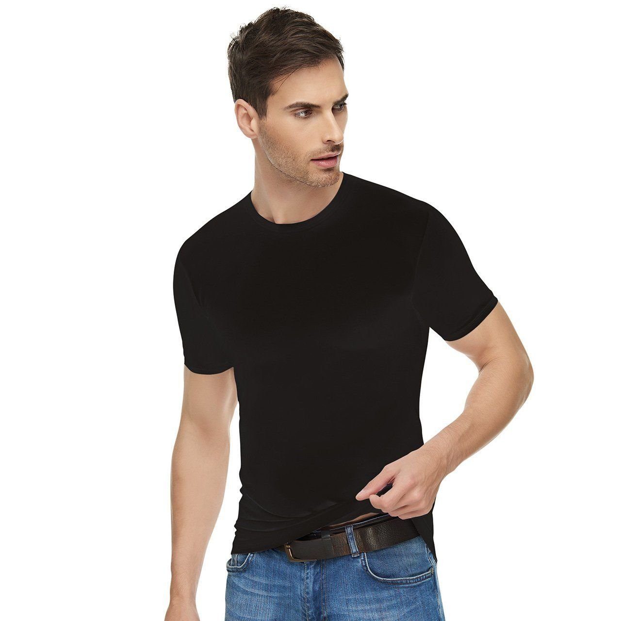Selef Creation Unterhemd Schwarz Baumwolle (2er 2er Set Rundhals mit aus Business T-Shirt Set) und Kurzarm