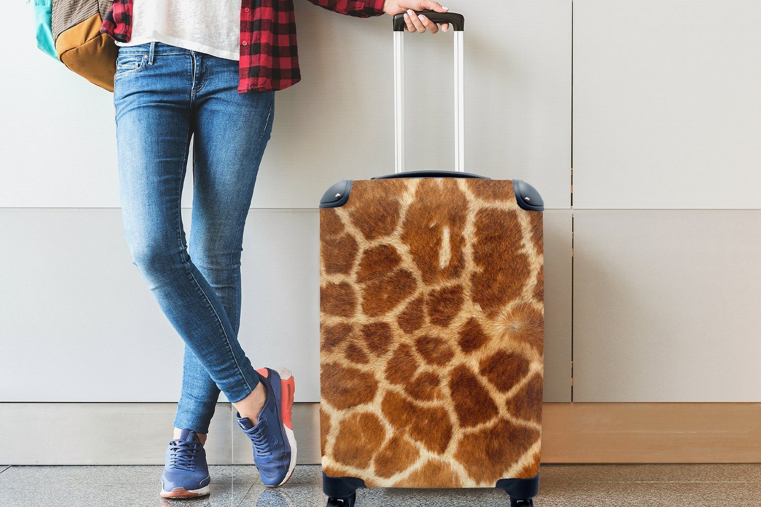 Trolley, - Rollen, Ferien, Tiere, Giraffe MuchoWow 4 für Reisetasche rollen, Fell Handgepäckkoffer mit - Reisekoffer Handgepäck