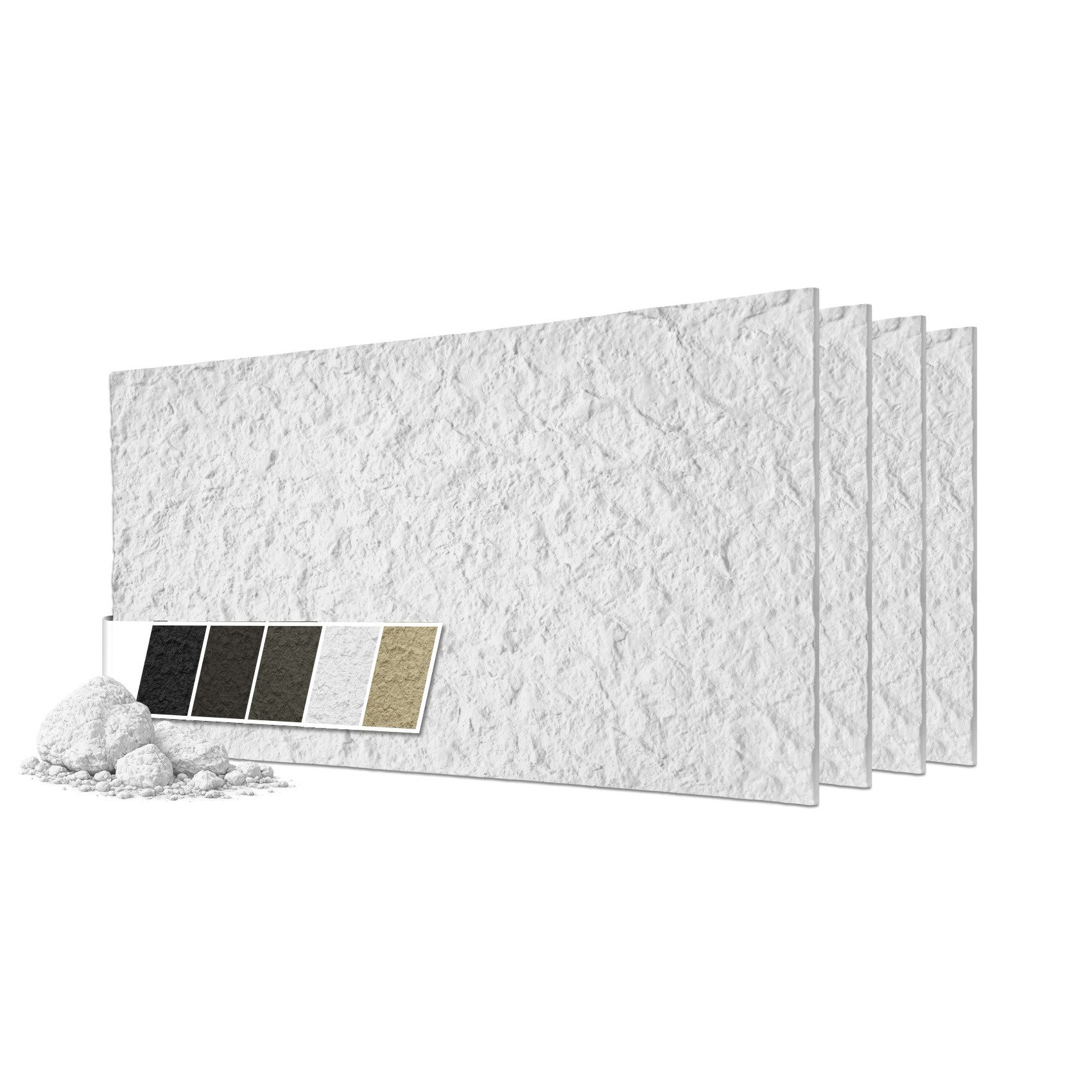 Hexim 3D Wandpaneel, BxL: 6x12 cm, (Steinoptik 4 Stück 120x60cm – Felswand PU Wandverkleidung, Täuschend echte Bruchstein 3D Paneele für Wohnzimmer – 2cm starke Stone Steinplatte weiß (2,88m² White)
