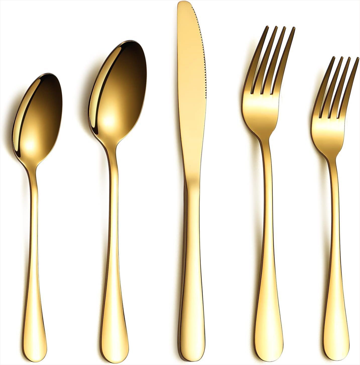 UniqueFire Besteck-Set 60teilig Essbesteck Gold glänzend mit Messer Gabel Löffel (60-tlg), 12 Personen, Edelstahl – Bild 2 von 5