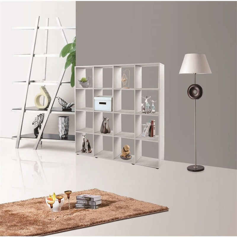Melko Raumteilerregal Raumtrenner Regalwand Holzregal in Weiß mit 16 Fächer Bücherschrank Kinderregal, Stück, Melaminbeschichtet