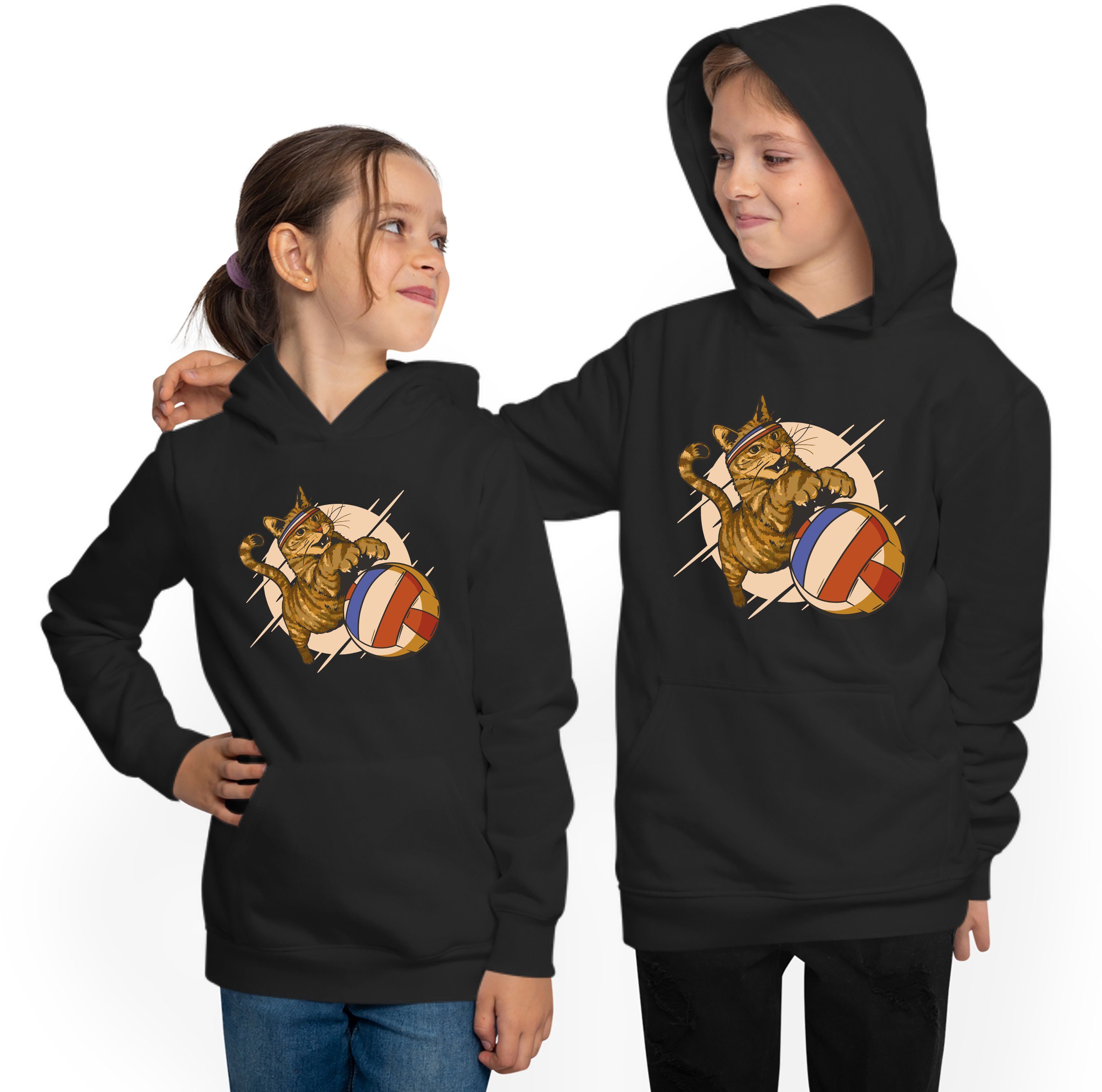 i121 Kapuzen Kapuzensweater Kinder Hoodie mit Katzen Sweatshirt Volleyball MyDesign24 beim - Aufdruck, Hoodie