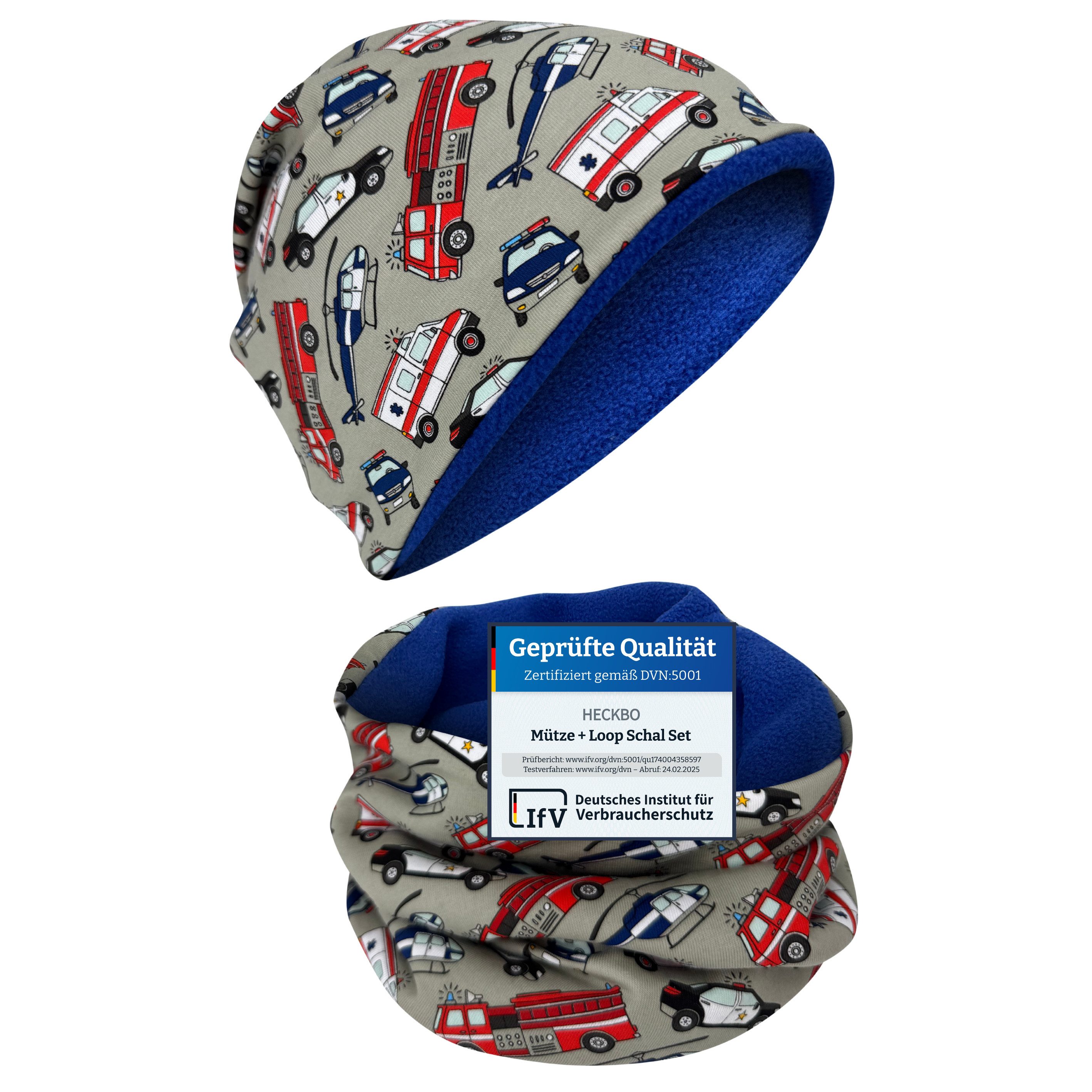 HECKBO Beanie HECKBO Kinder Mädchen Jungen Beanie Mütze & Loop-Schal Set