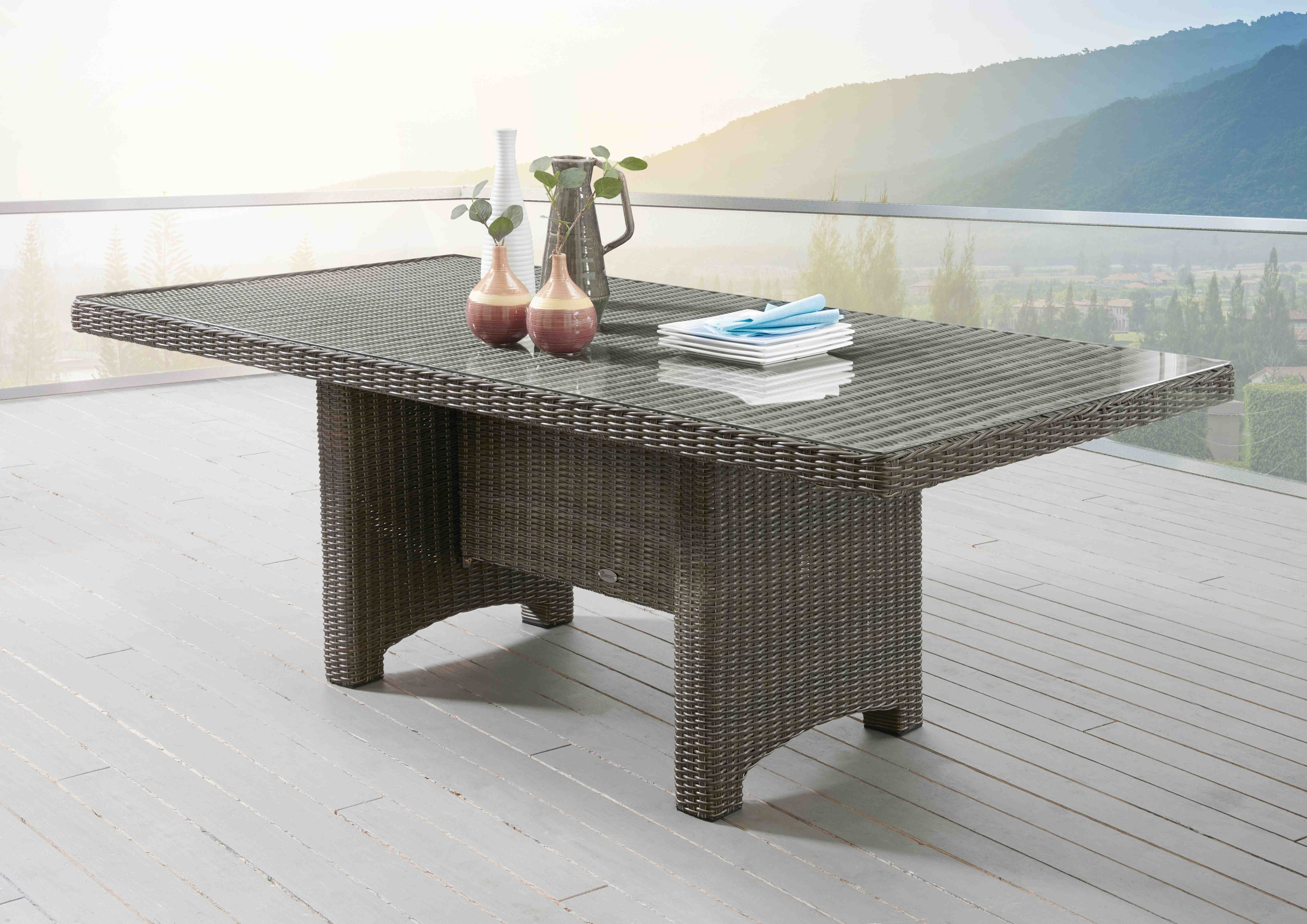 Destiny Gartentisch LUNA, 165x90/200x100 x 75 cm, rechteckig, aufgelegte Glasplatte