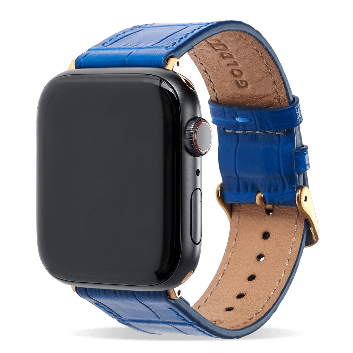 GOLDBLACK Smartwatch-Armband GOLDBLACK Apple Watch Armband KROKO-PRÄGUNG blau (Adapter gold)