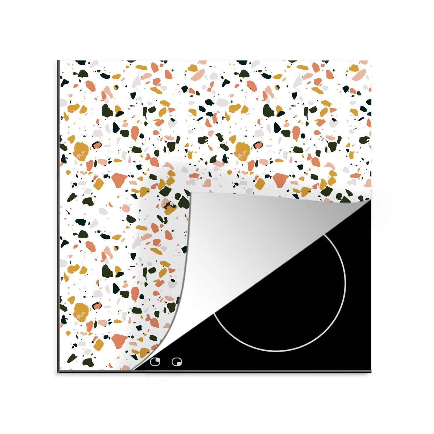 MuchoWow Herdblende-/Abdeckplatte Rosa - Schwarz - Terrazzo - Muster, Vinyl, (1 tlg), 78x78 cm, Ceranfeldabdeckung, Arbeitsplatte für küche
