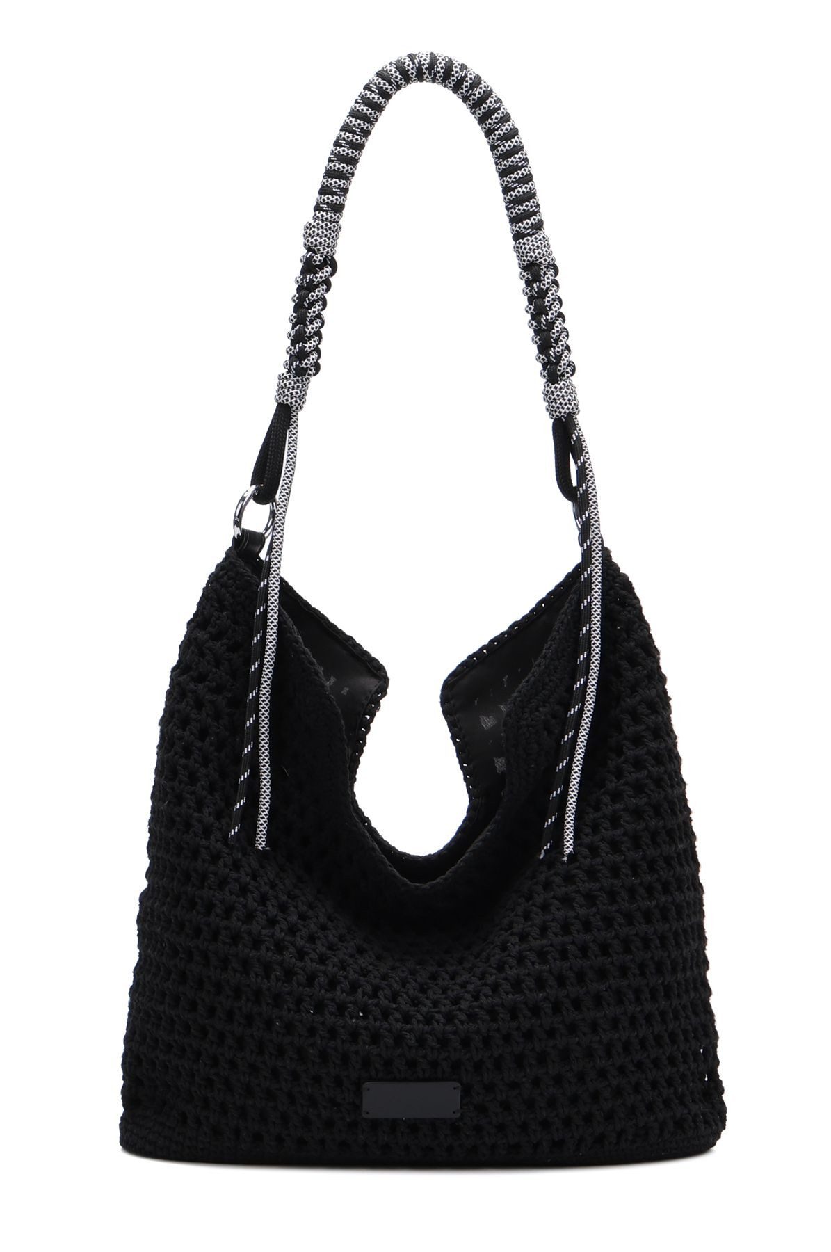 ITALYSHOP24 Schultertasche DAMEN TASCHE Hobo Shopper Häkeltasche Boho Geflecht Freizeit Urlaub, Sommer Basttasche Strand Reise Beuteltasche Stroh Handtasche Kordel