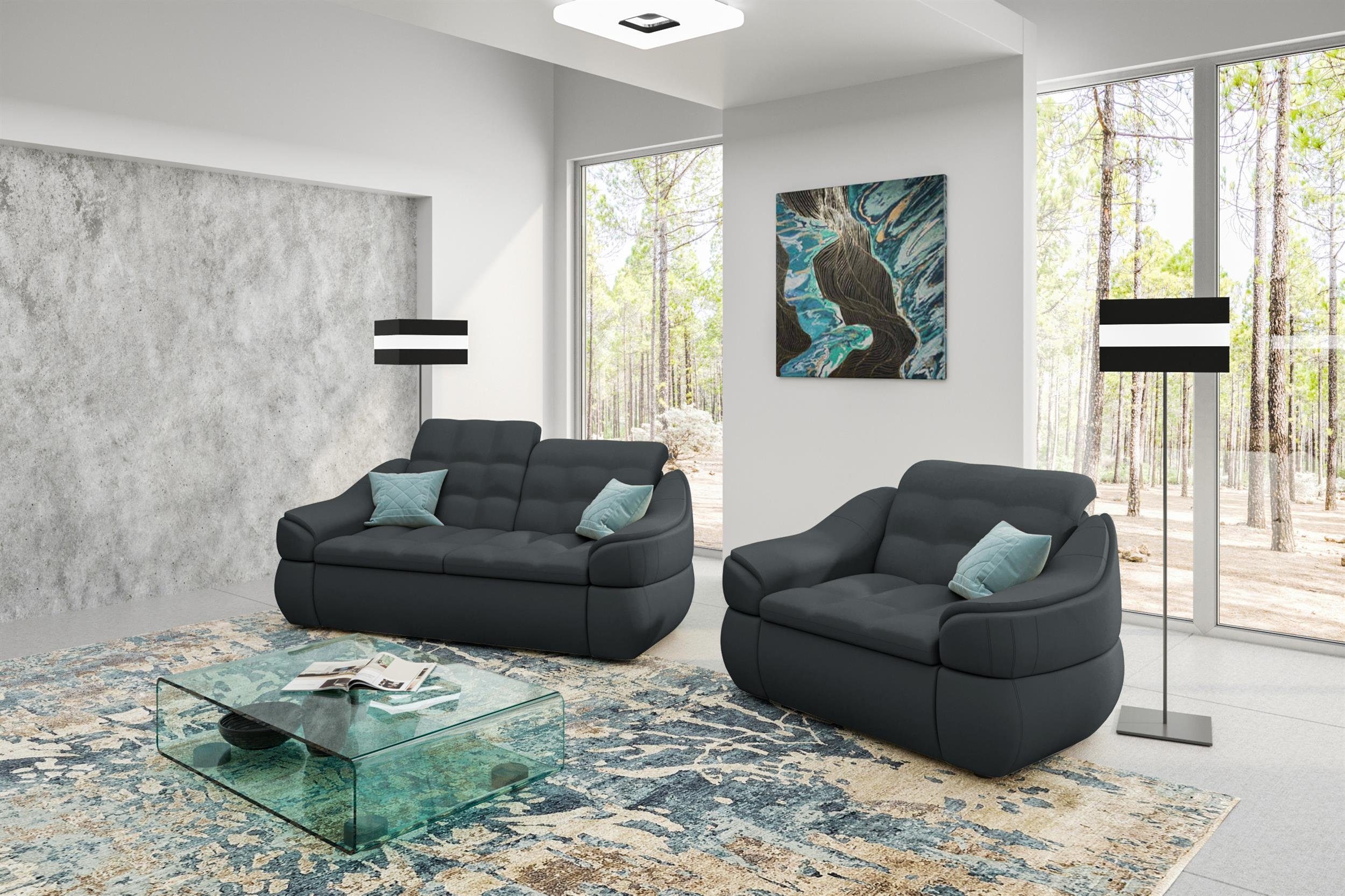 Polstergarnitur Modern (2-tlg), Design Sessel, aus Alisa, 2-Sitzer bestehend (Set Sofa und Stylefy
