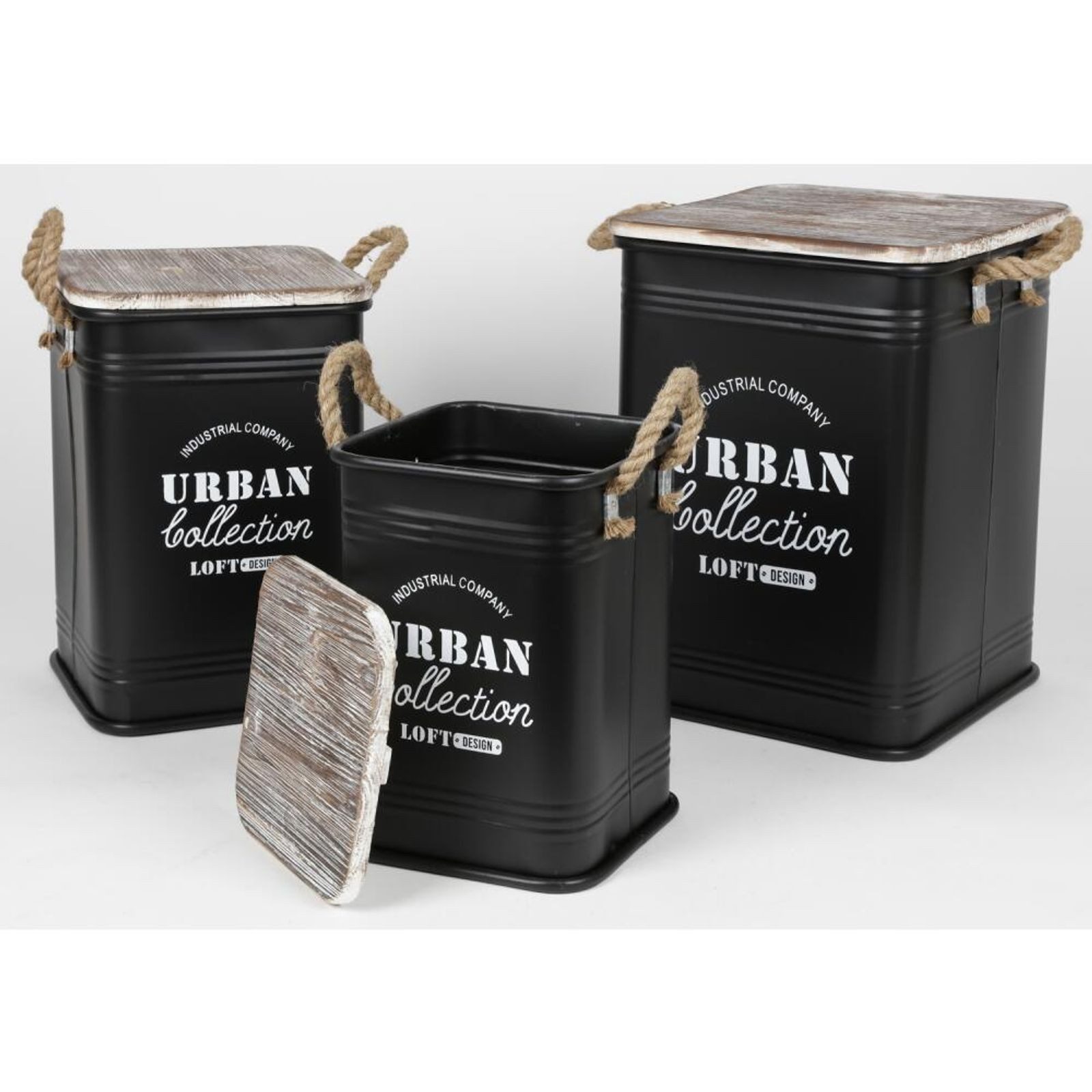 BURI Hocker 3er Set Sitztonnen Metall Hocker Deckel Dekoration Box Aufbewahrung Gä