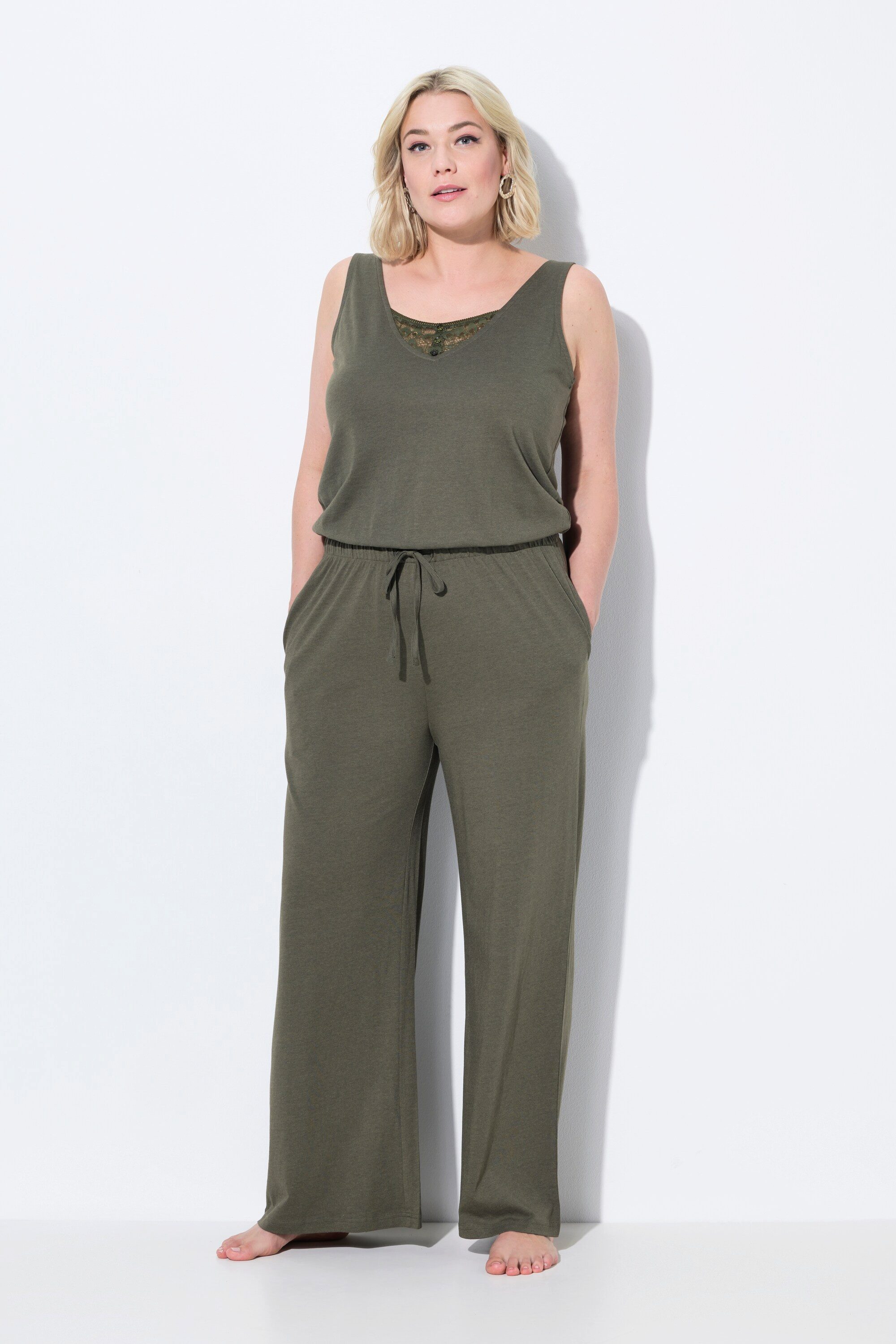 Ulla Popken Overall Jumpsuit Spitze V-Ausschnitt günstig online kaufen