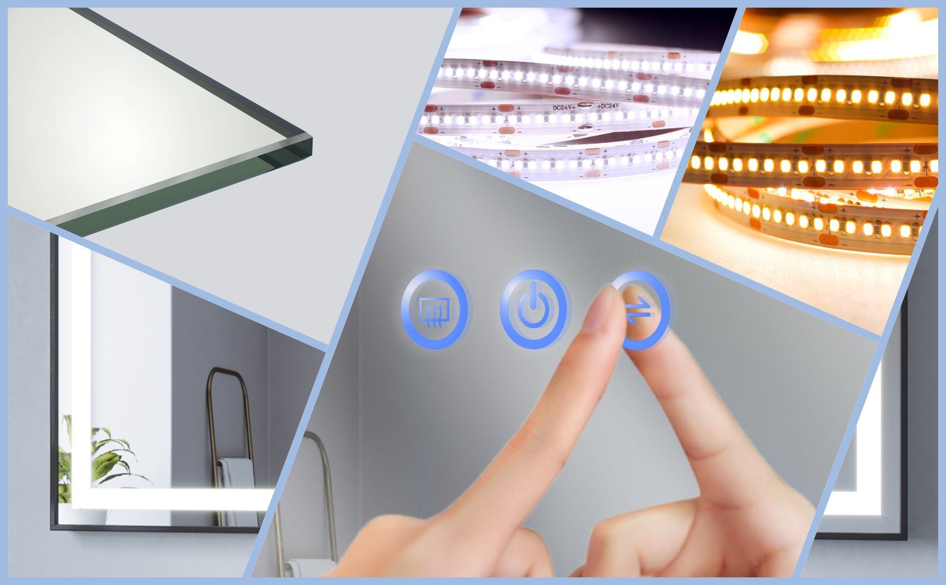 AQUABATOS LED-Lichtspiegel Badspiegel mit Badezimmerspiegel Energiesparend 100x70cm), Antibeschlag Schalter Touch LED Beleuchtung mit Licht (80x60cm Warmweiß Kaltweiß Dimmbar