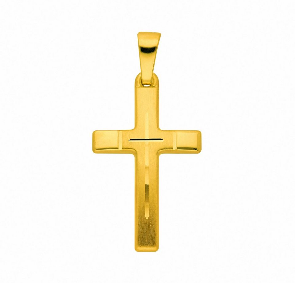 Adelia´s Kette mit Anhänger 585 Gold Kreuz Anhänger, Schmuckset - Set mit  Halskette, Maße des Anhängers - Breite 12,7 mm - Höhe 18,2 mm