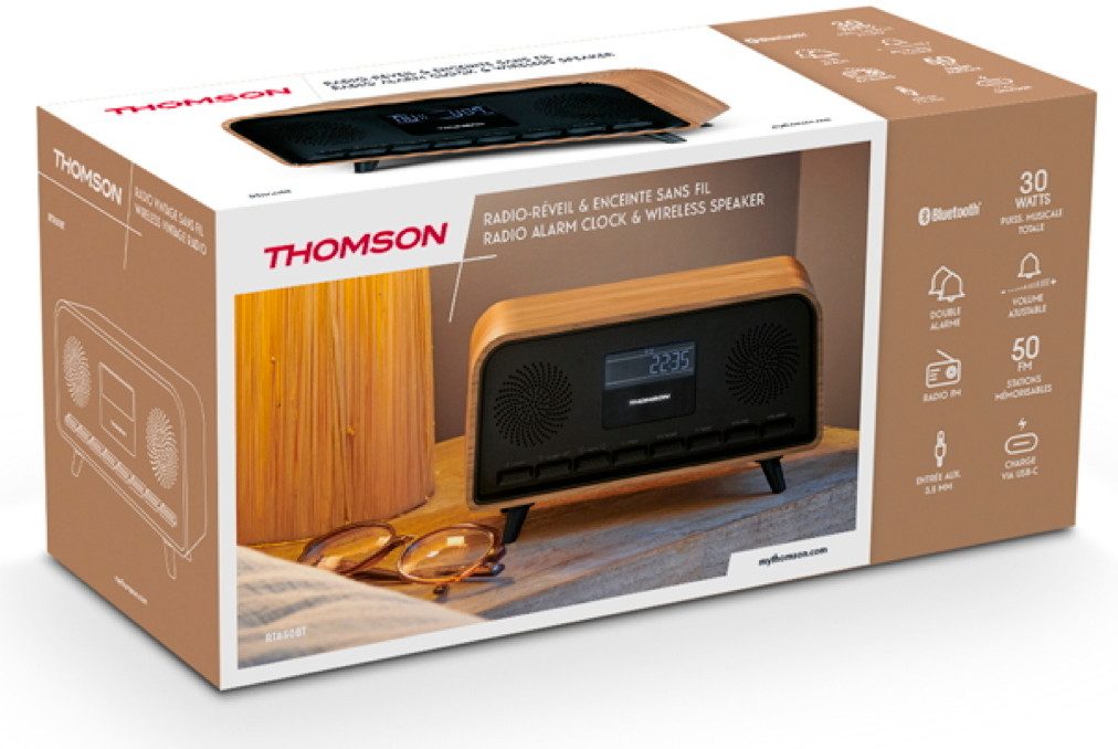 Thomson Radiowecker Bluetooth Radiowecker RT850BT Retro-Eleganz schwarz Holz TH388916