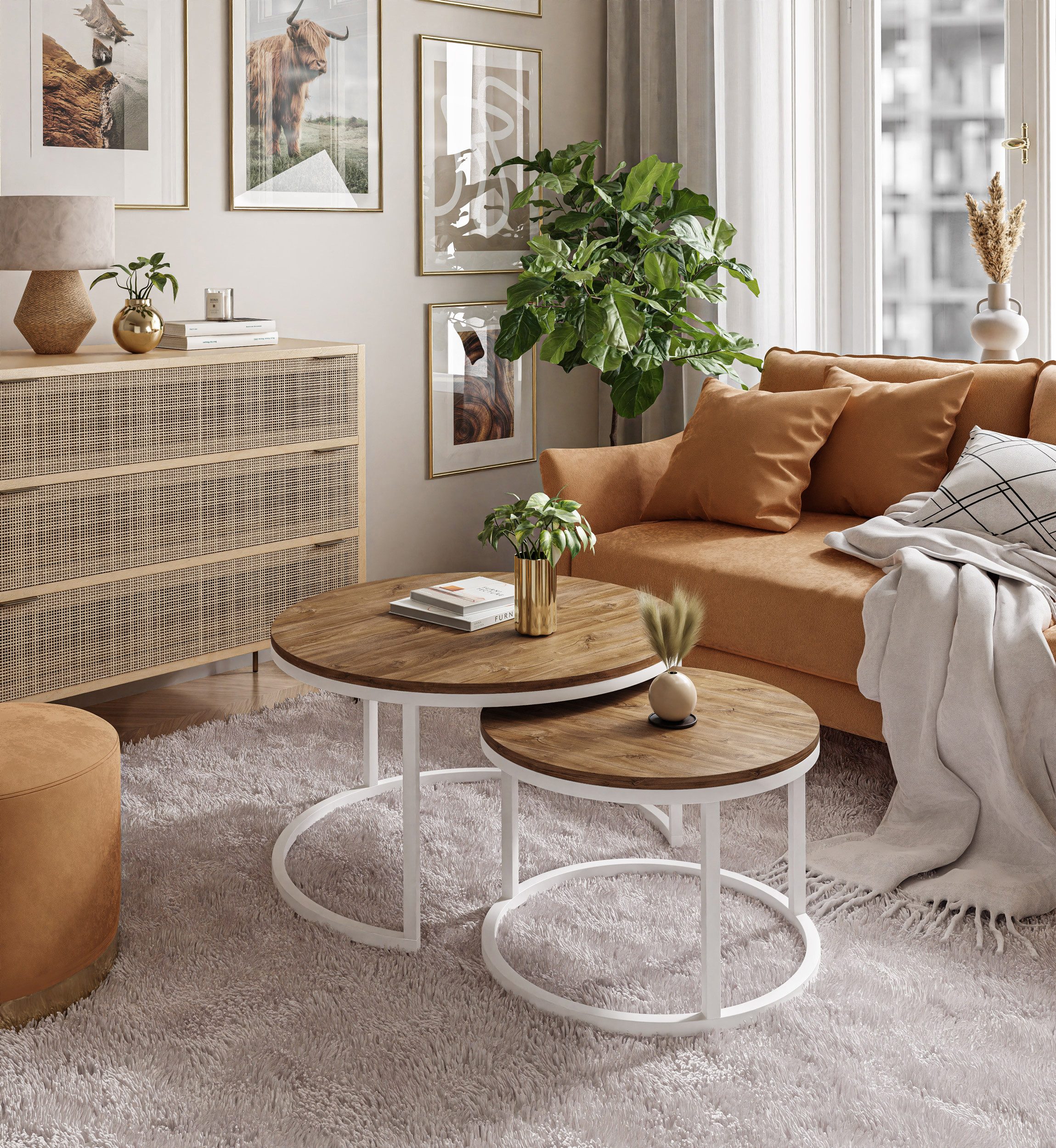 Lookway Couchtisch CIRI 2in1 LOFT Runder Tisch (2er Set), Durchmesser: ⌀ 70 günstig online kaufen