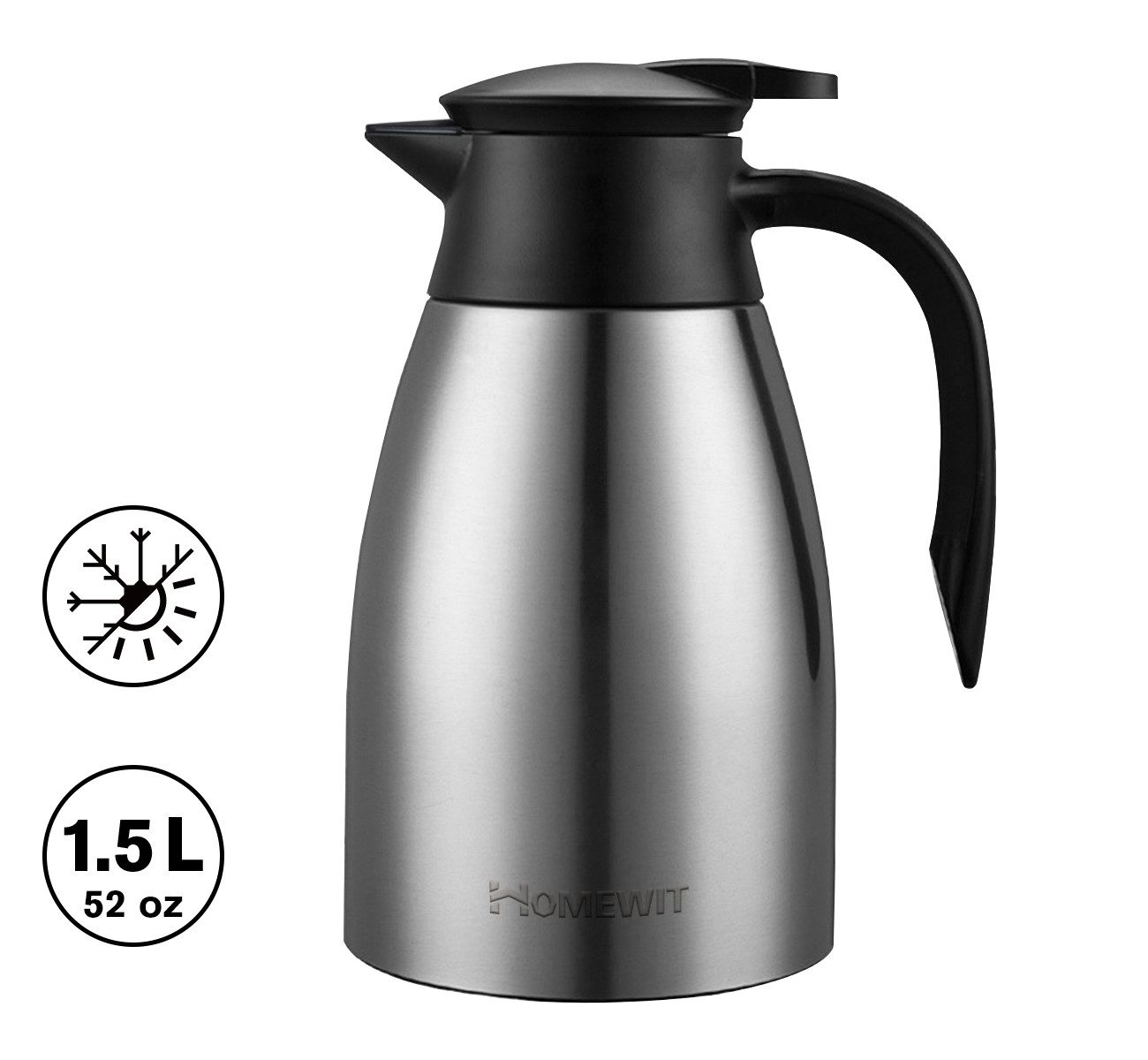 ElitVita Isolierkanne 1,5L Thermoskanne, Edelstahl, Doppelwandige, Vakuum Kanne, (1-St), für Kaffeekanne Teekanne Camping