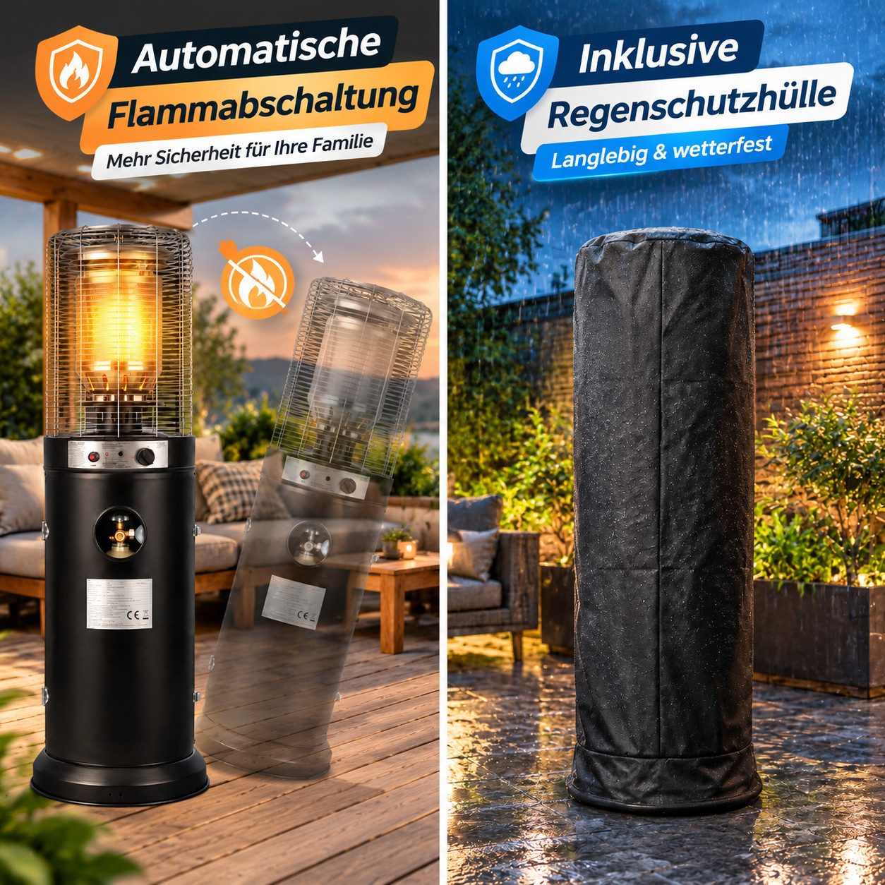 Ledklang Heizstrahler Gasheizstrahler Terrassenheizstrahler Gas 10-13kW Schwarz Mobil, 8000 W, Terrassenheizer für Terrasse Garten Balkon Outdoor 136D*45.5W*45. – Bild 2 von 5