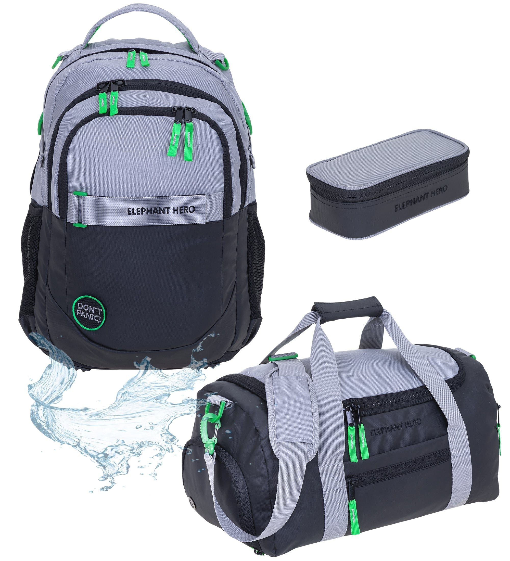 ELEPHANT Schulrucksack Hero Signature Schultasche (Set, 3-tlg., 3 Teile Rucksack Sporttasche Mäppchen Box), Softcase Schulranzen Schulmappe +rsm