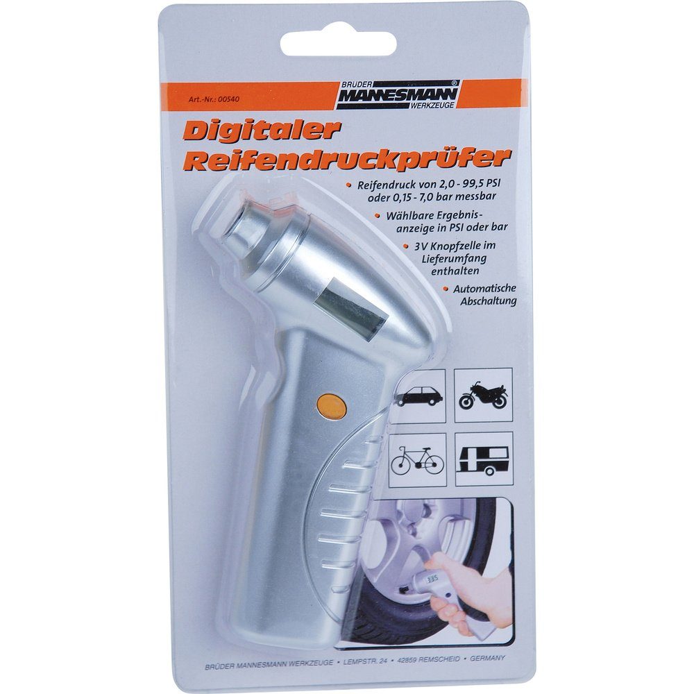 Brüder Mannesmann Werkzeuge Reifendrucksensor Brüder Mannesmann M00540 Reifendruckprüfer digital Messbereich Luftdru
