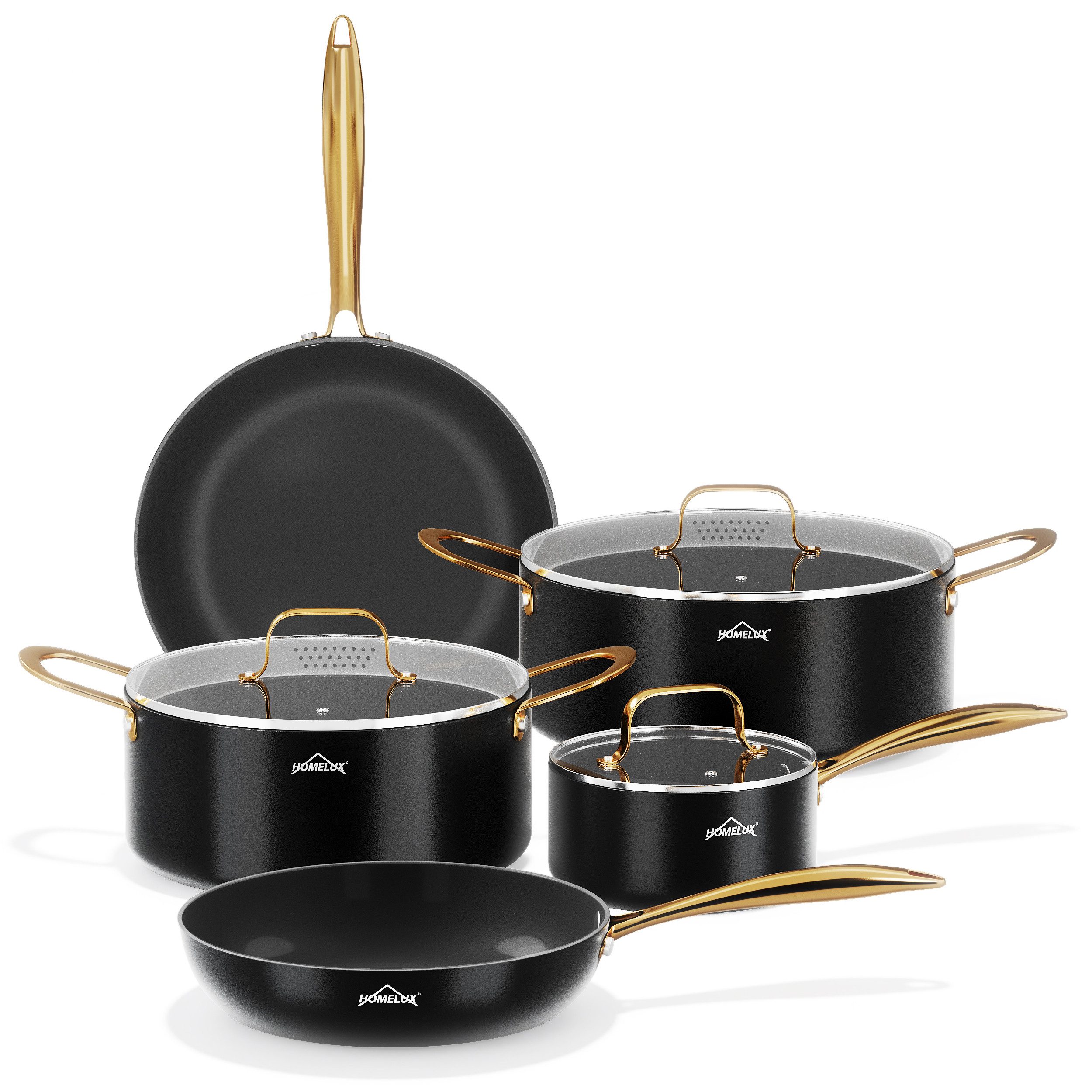 HOMELUX Topf-Set Töpfe Set Induktions, Aluminiumguss Kochtopfset mit Deckel, Aluminium (Set, Töpfe Set mit Glasdeckel), Induktion