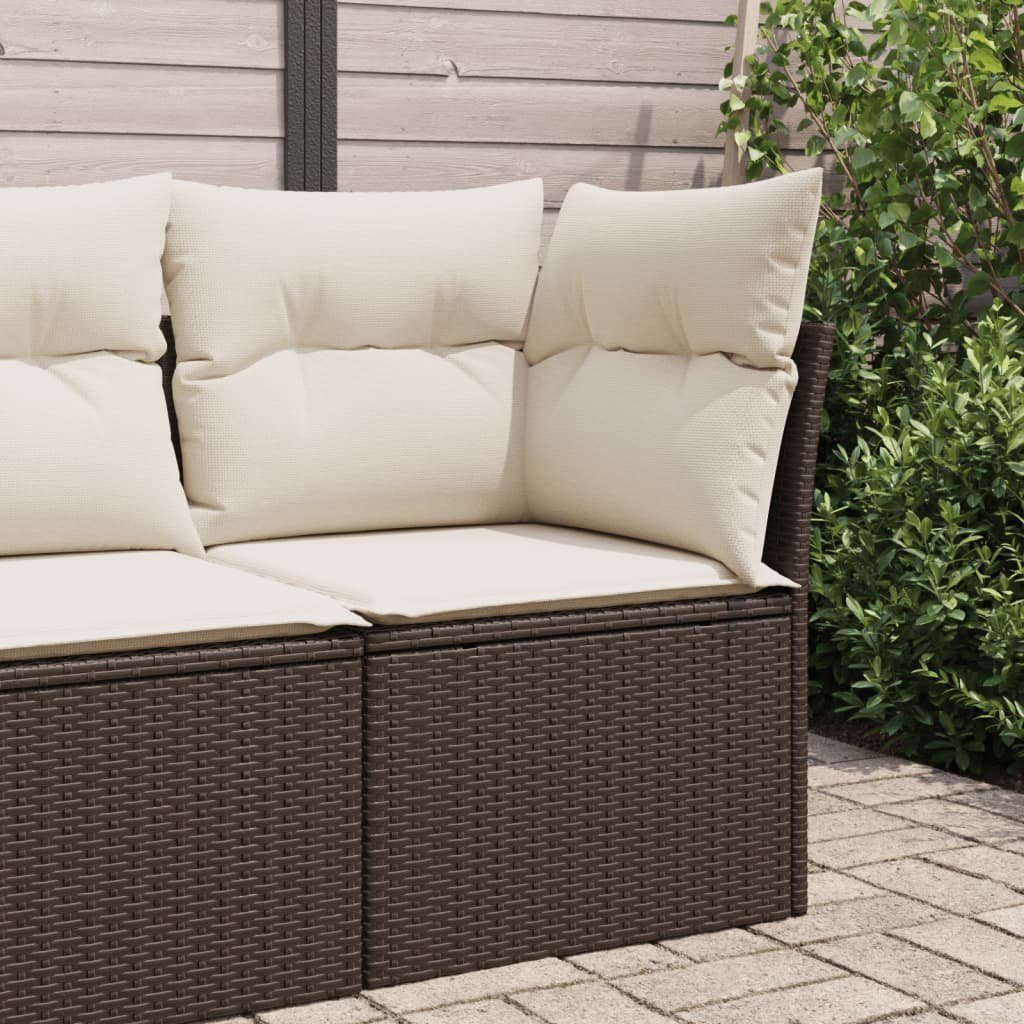 vidaXL Loungesofa GartenEcksofa mit Kissen Braun Poly Rattan