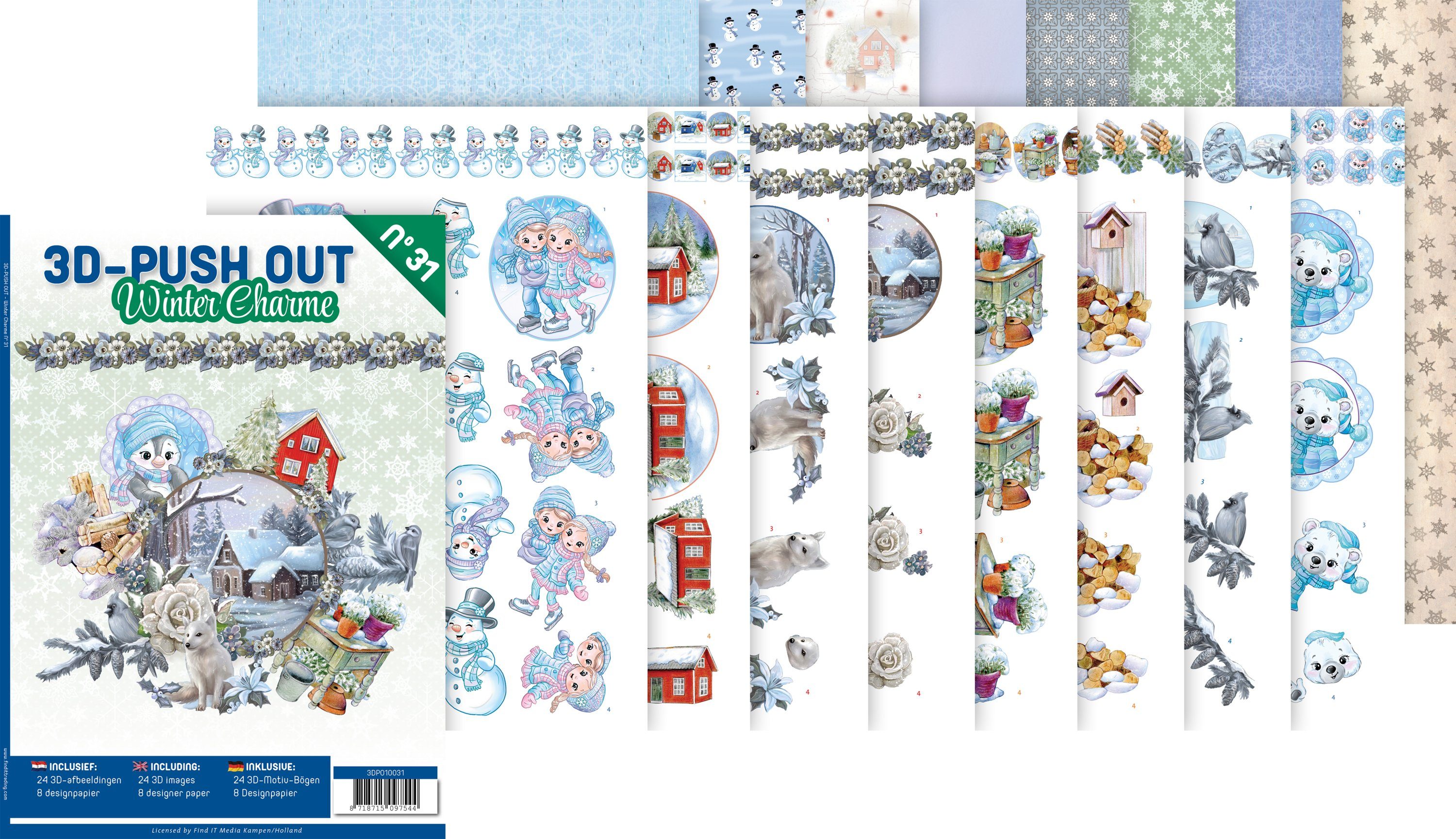 FINDit Motivpapier Stanzbogenbuch Winter Charme, 3D DIN A4