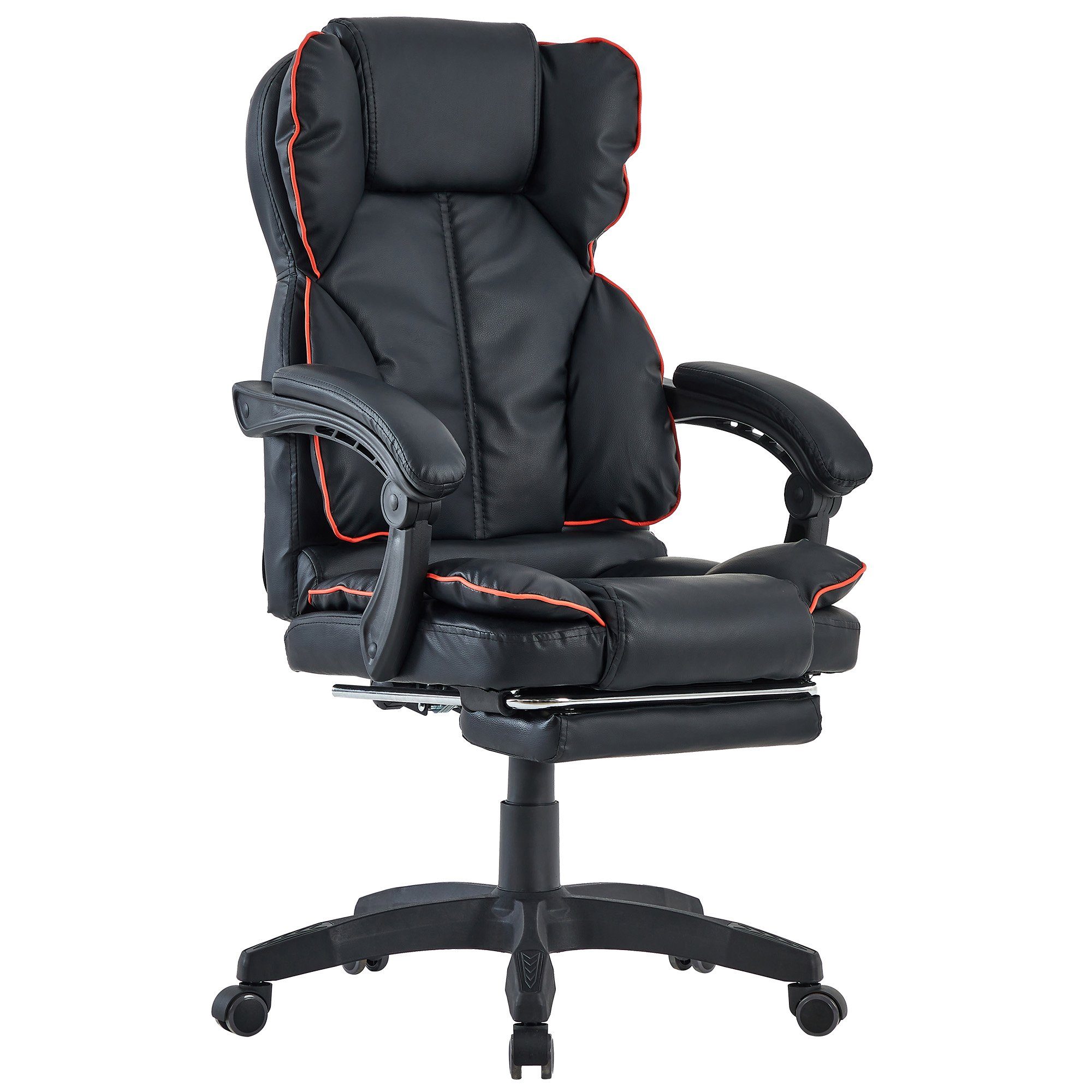 TRISENS Chefsessel Rafael (1 Stück), Bürostuhl mit extra Polsterung Home Office Chair im Lederoptik-Design Schwarz - Rot