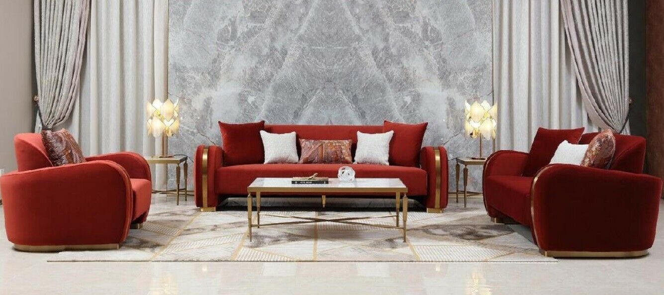 Luxus mit Neu, Dreisitzer Textil Sofa Made Edelstahl roter Europe JVmoebel Stoffmöbel in