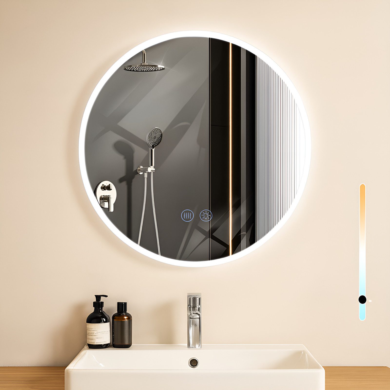 Nettlife Badspiegel spiegel Beleuchtung Rund 50/60/70/80cm Entfogger Funktion, zimmerspiegel mit Touch-Schalter und Entfogger-Funktion