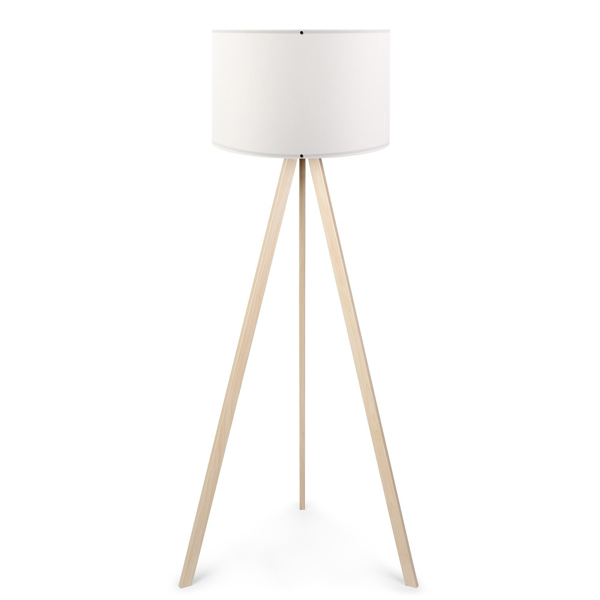 Opviq Stehlampe 38 x 140 cm, Stehlampe, 70% MDF / 30% PVC, Leuchtmittel austauschbar, ohne Leuchtmittel, Skandinavisches Eiche-Optik Weißer Stoffschirm Kabel mit Schalter