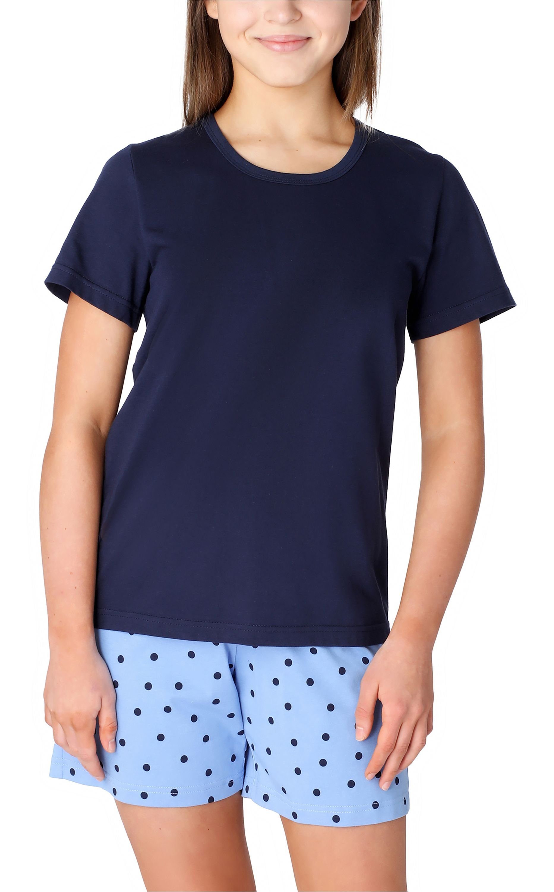 Style Mädchen MS10-265 Set Merry Pyjama Baumwolle Marine/Blau/Punkte Schlafanzug Kurz aus Schlafanzüge