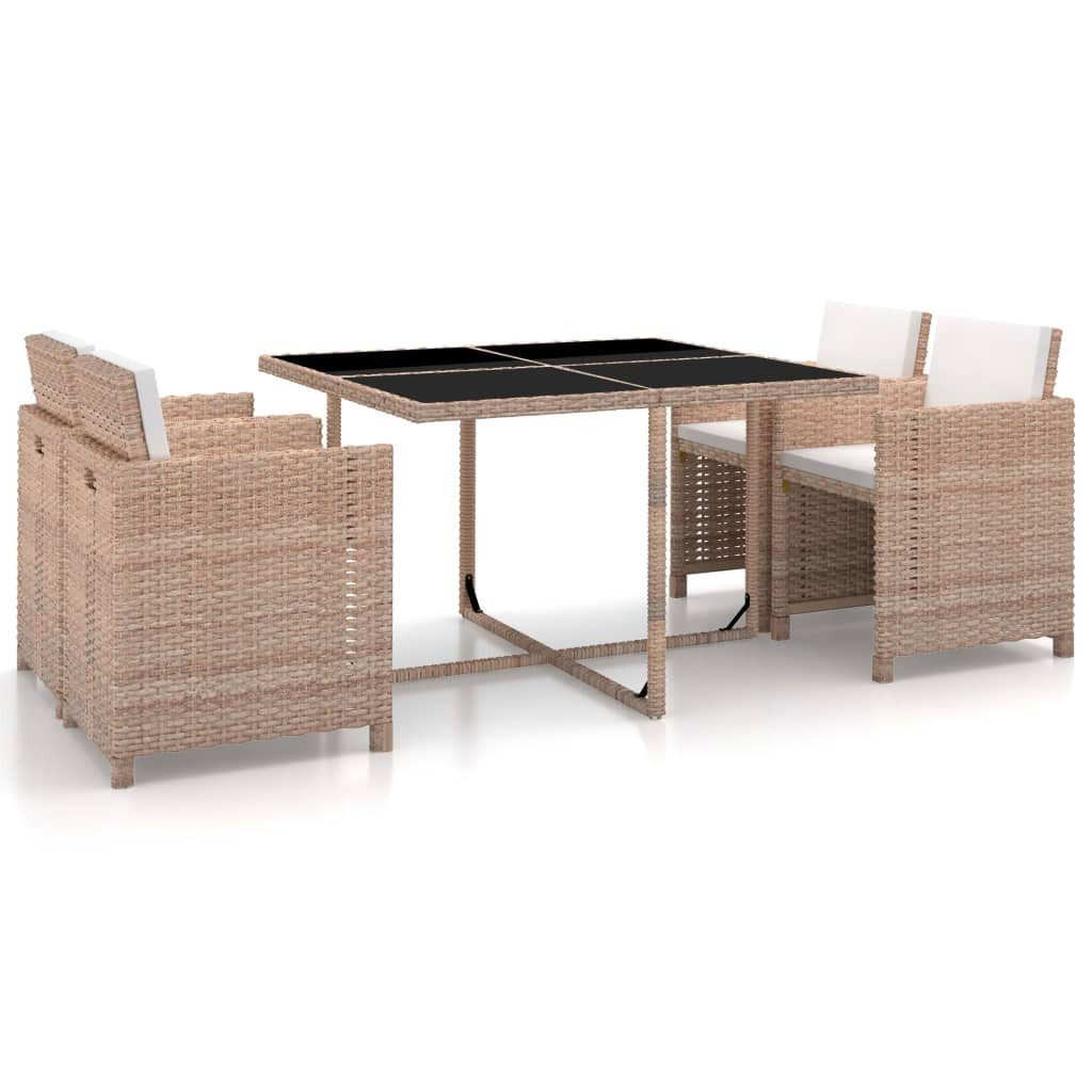 vidaXL Garten-Essgruppe 5-tlg. Garten-Essgruppe mit Auflagen Poly Rattan Beige, (5-tlg)