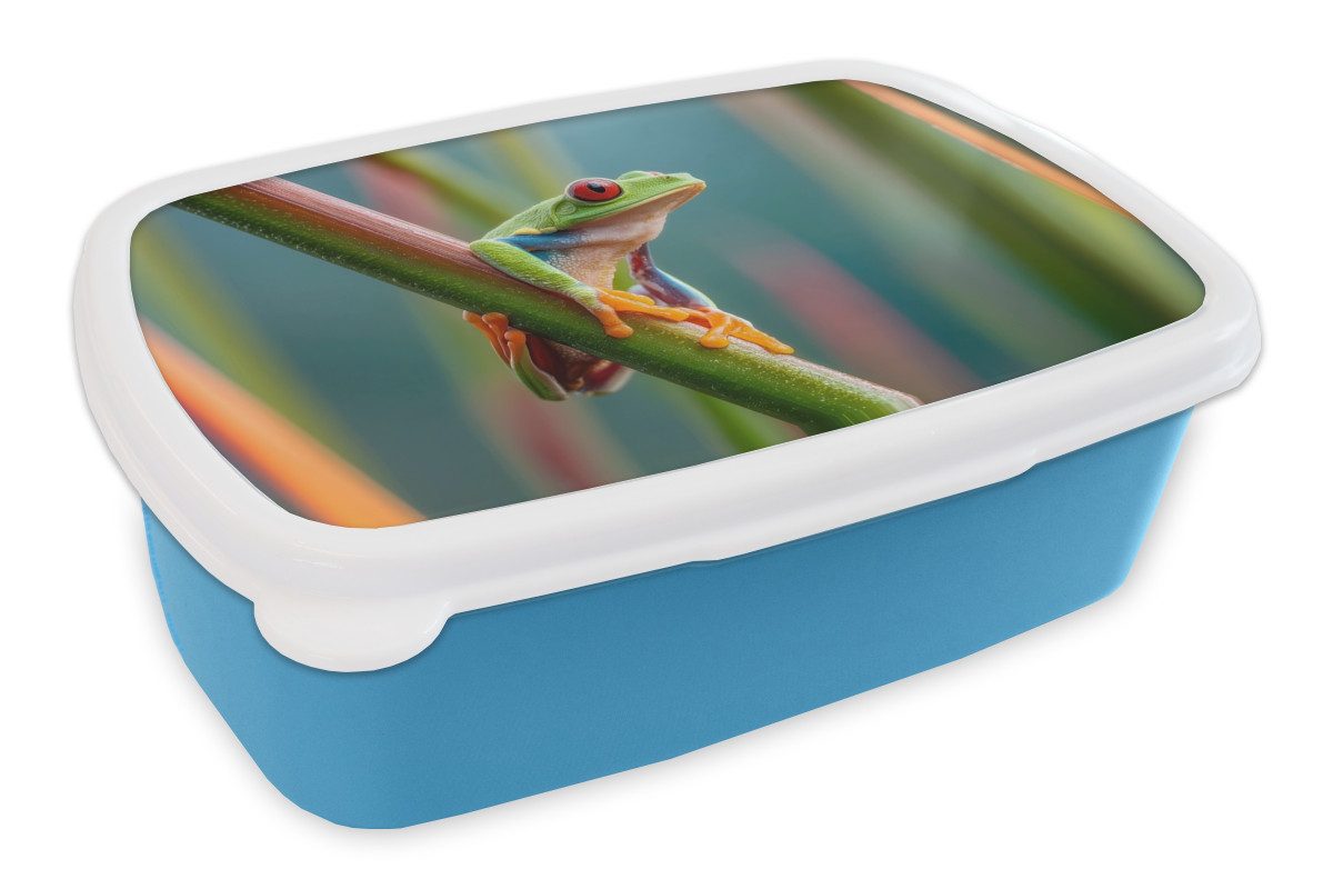 MuchoWow Lunchbox Bunter Frosch - Grüner Stiel - Alert, Kunststoff, (2-tlg), Brotdose, Lunchbox, Brotbox für Kinder und Erwachsene