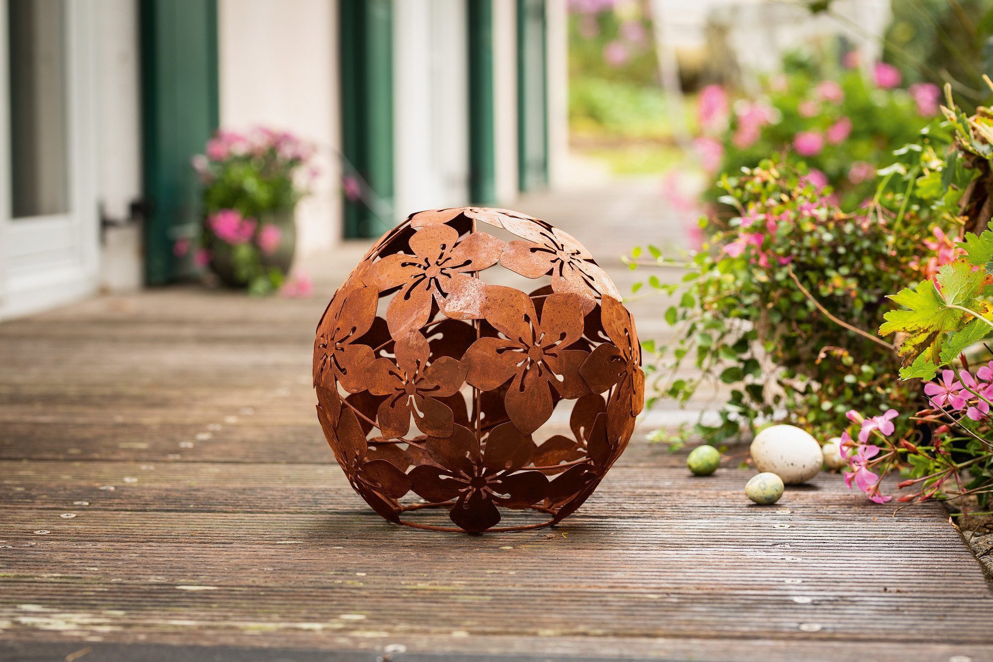 Home-trends24.de Dekokugel Blumen Rost Kugel Deko Garten Kugel Terrasse Met günstig online kaufen