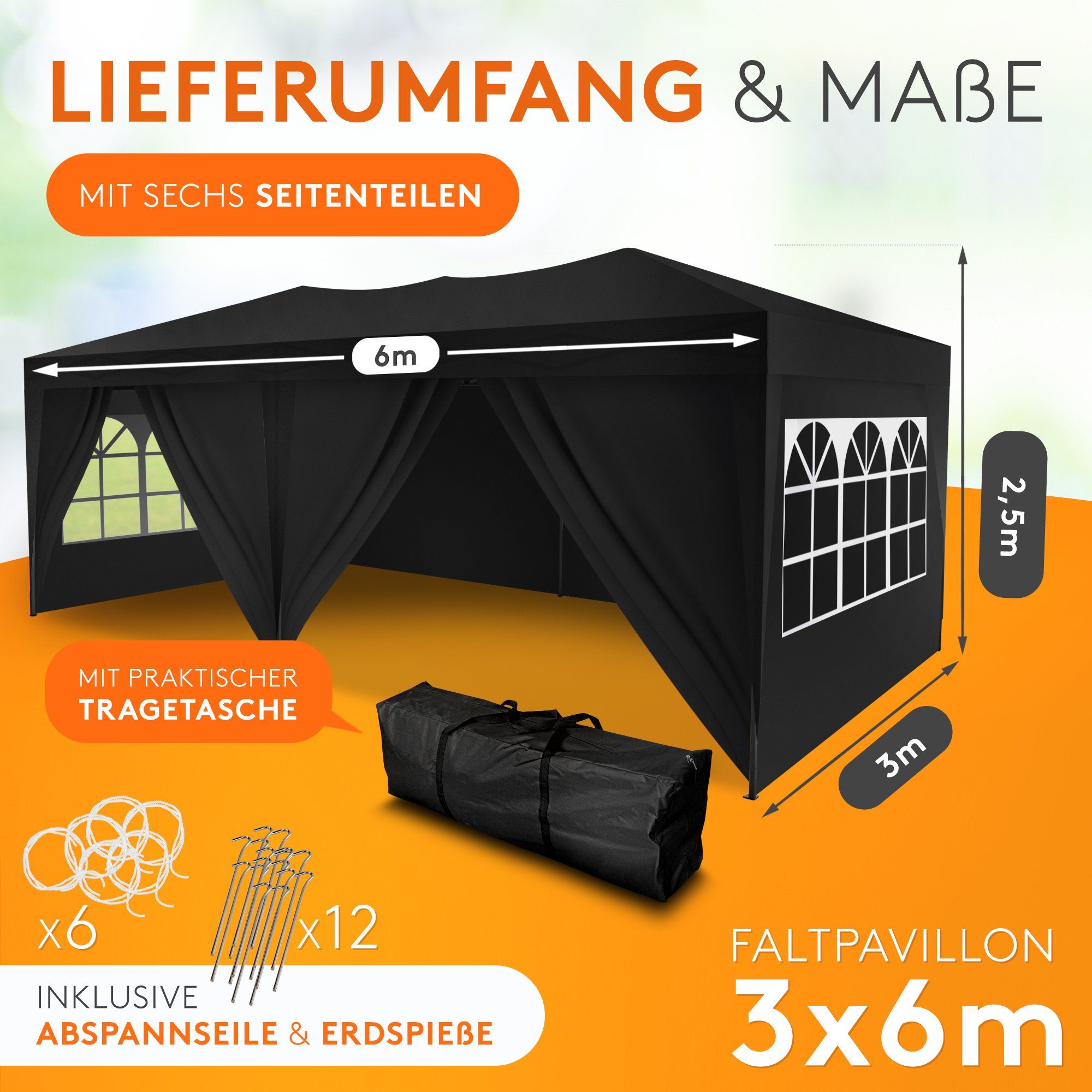 Kronenburg Partyzelt 3x6m wasserdicht - Gartenpavillon, Faltpavillon stabil günstig online kaufen