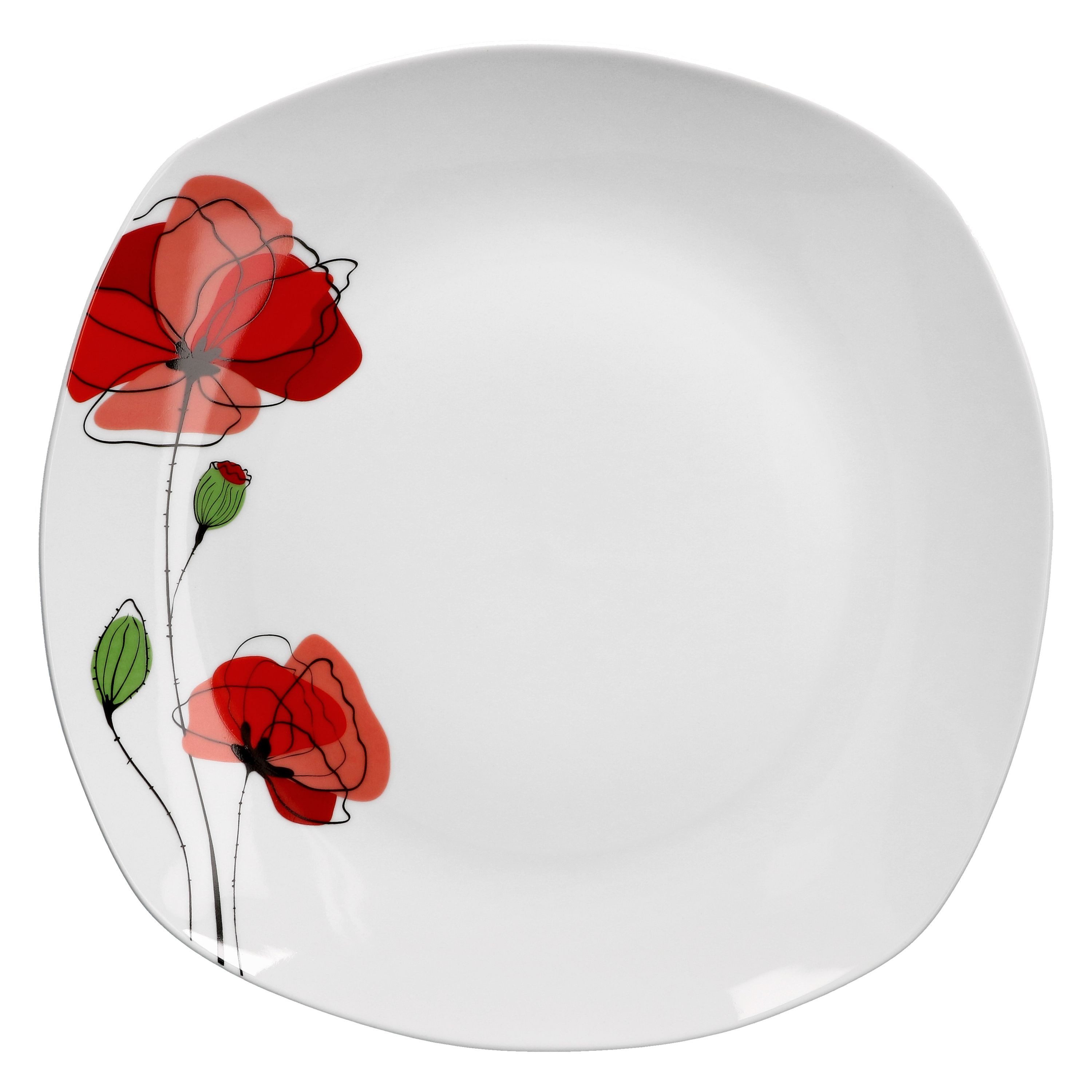 van Well Servierplatte Servierplatte Monika 28,5cm weiß Blume-Mohn XL-Buffetplatte, Porzellan