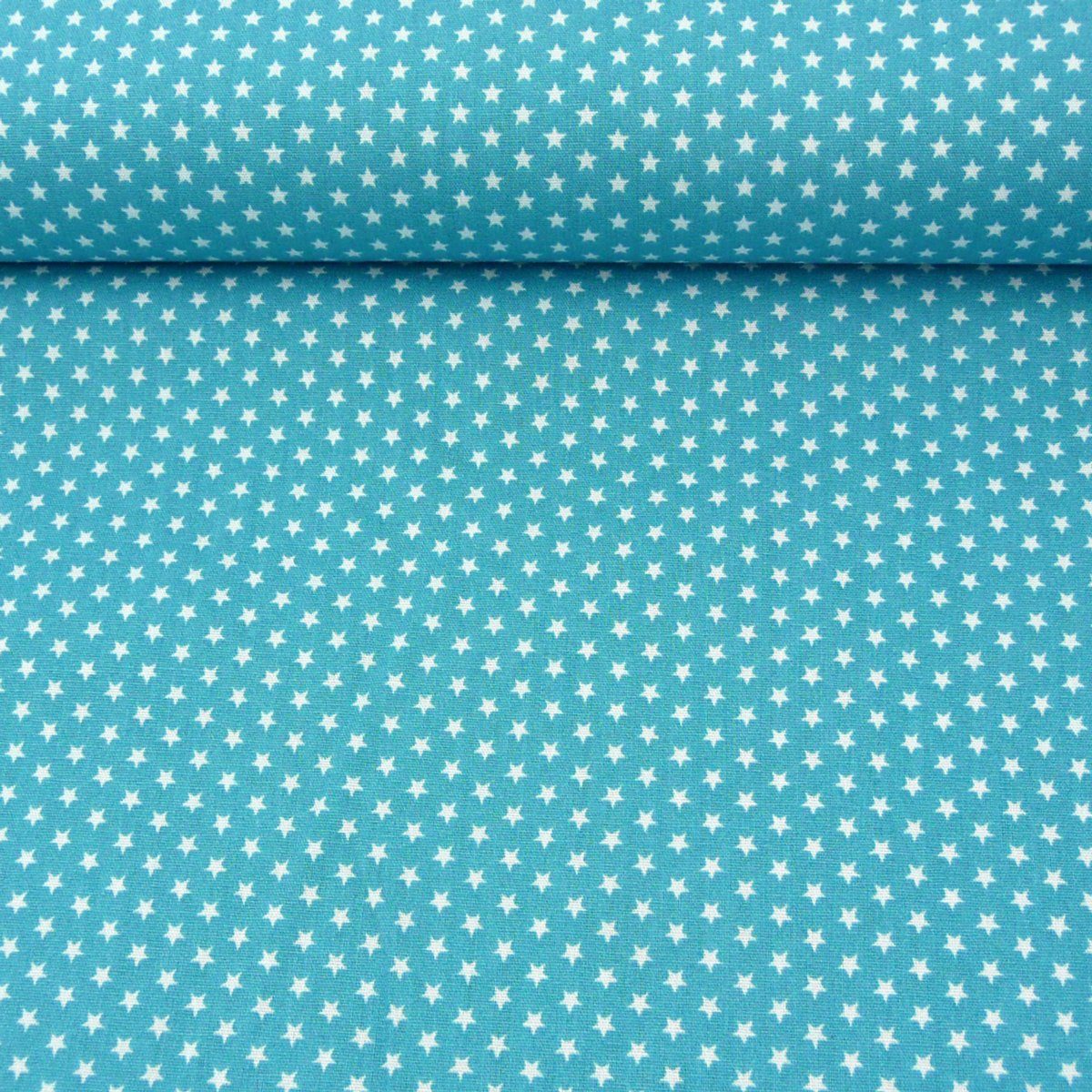 SCHÖNER LEBEN. Stoff Baumwollstoff Mini Sterne türkis weiß