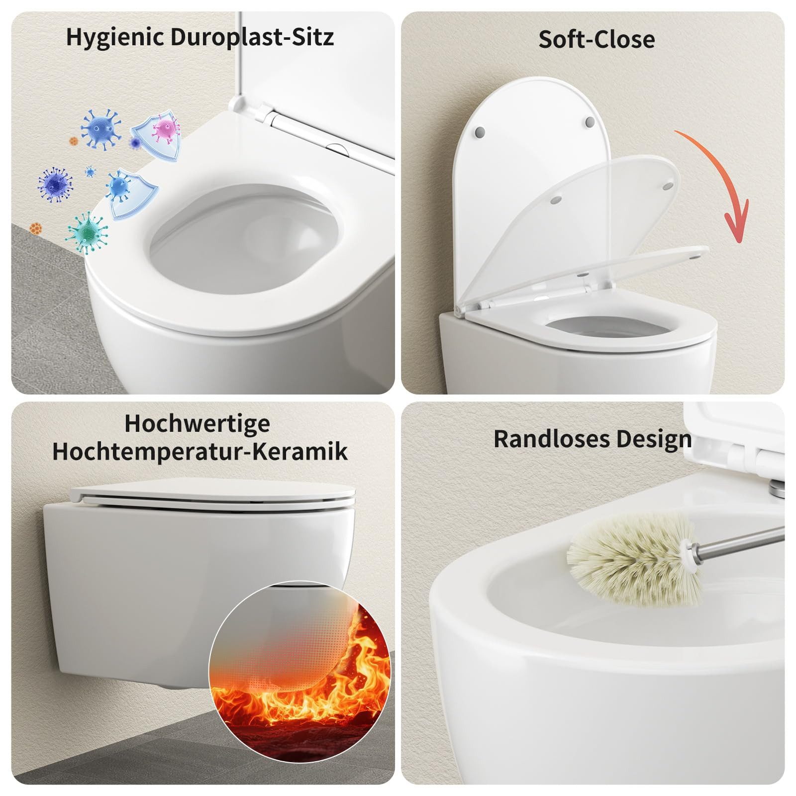 Rainsworth WC-Komplettset Vorwandelement WC mit Unterputz Spülkasten, wandhängend, WC-Sitz mit Absenkautomatik, Toilette spulrandlos