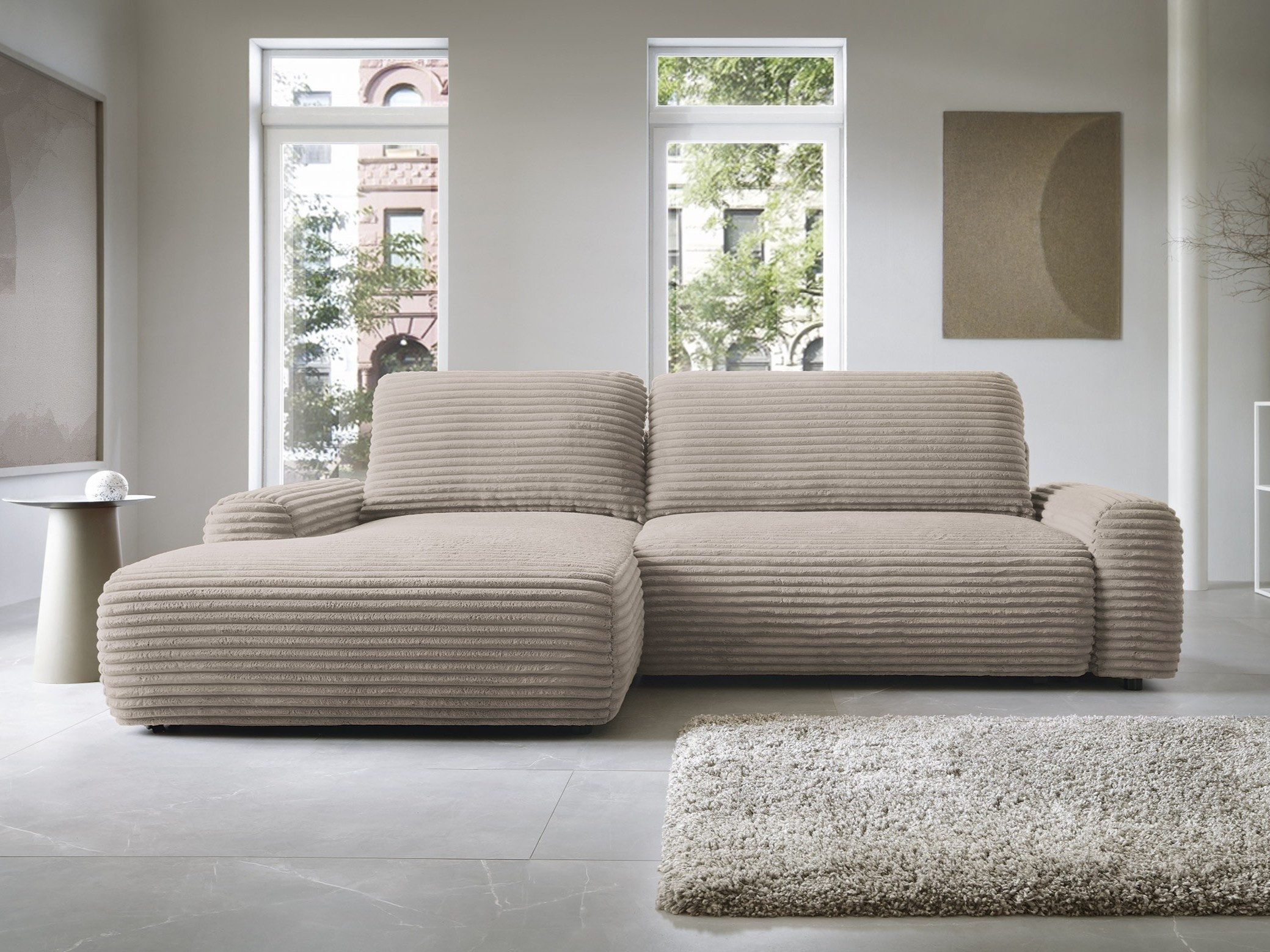 Goldstoff Ecksofa mit Schlaffunktion und Bettkasten, Cord Sofa - Modernes S günstig online kaufen