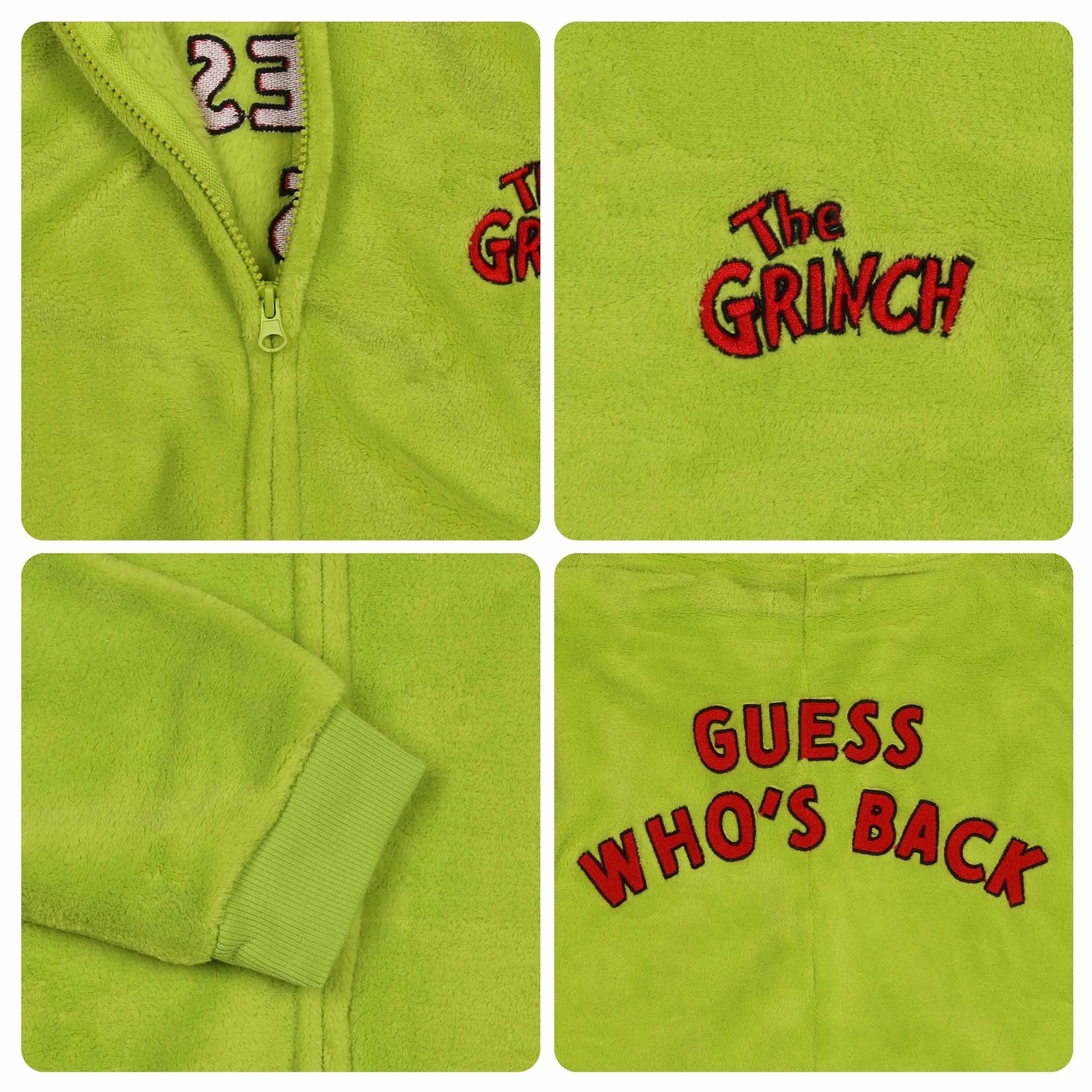 Sarcia.eu Schlafoverall Grinch Fleece-Einteiler mit Reißverschluss, warmer Damen-Onesie Kapuze